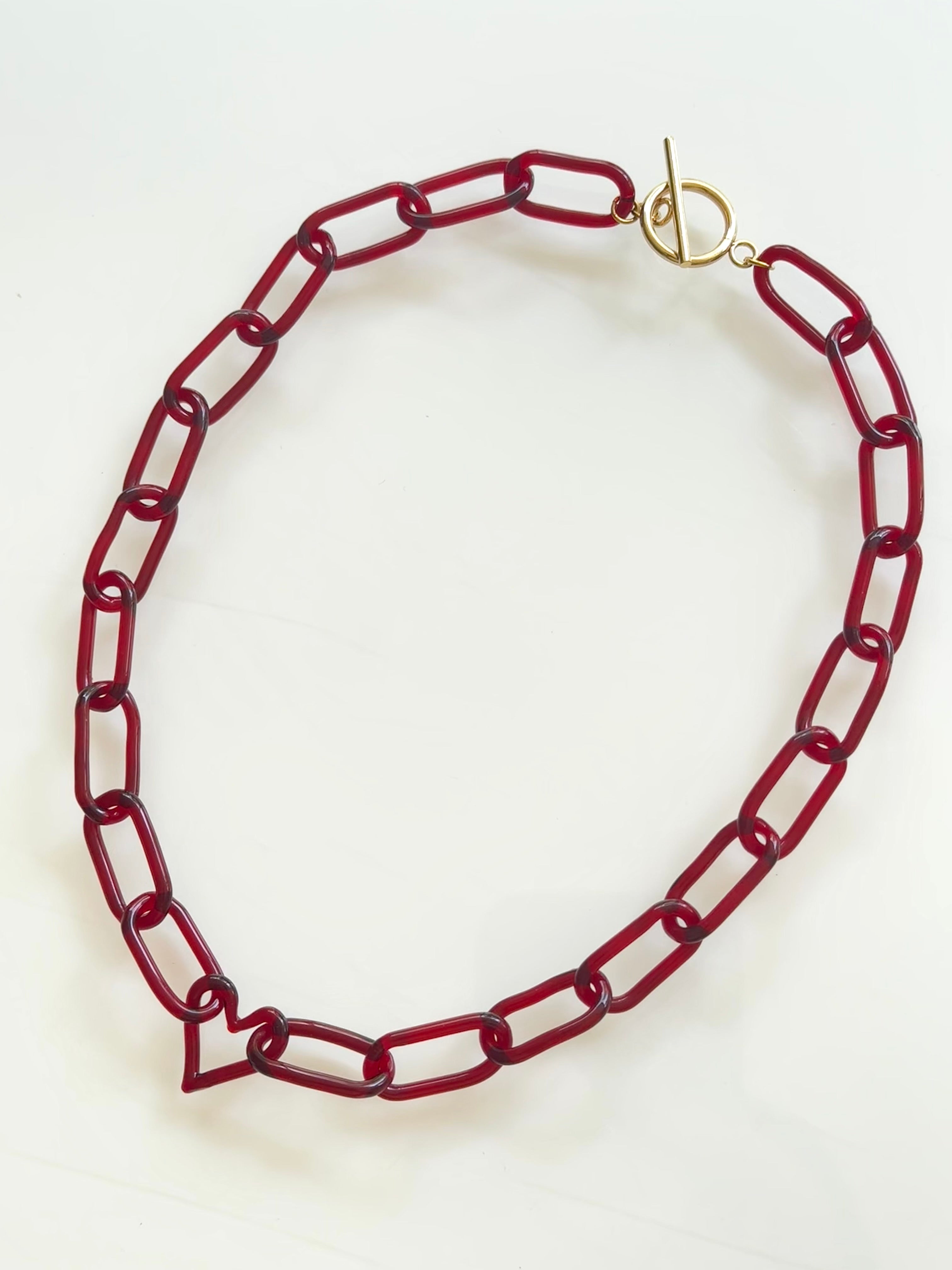 Red Elvis Glass Chain Necklace