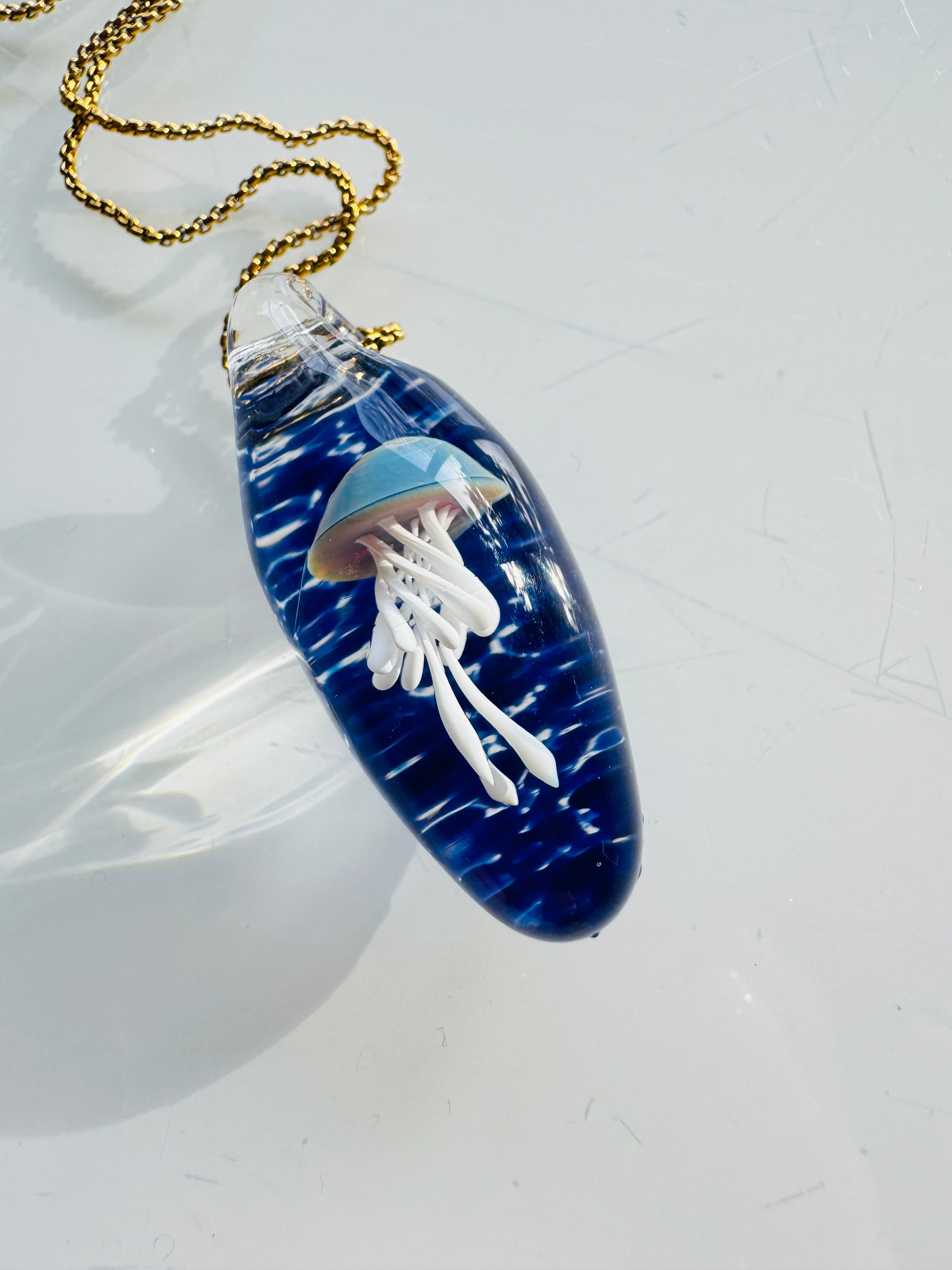 Blue and White Jellyfish Pendant Necklace