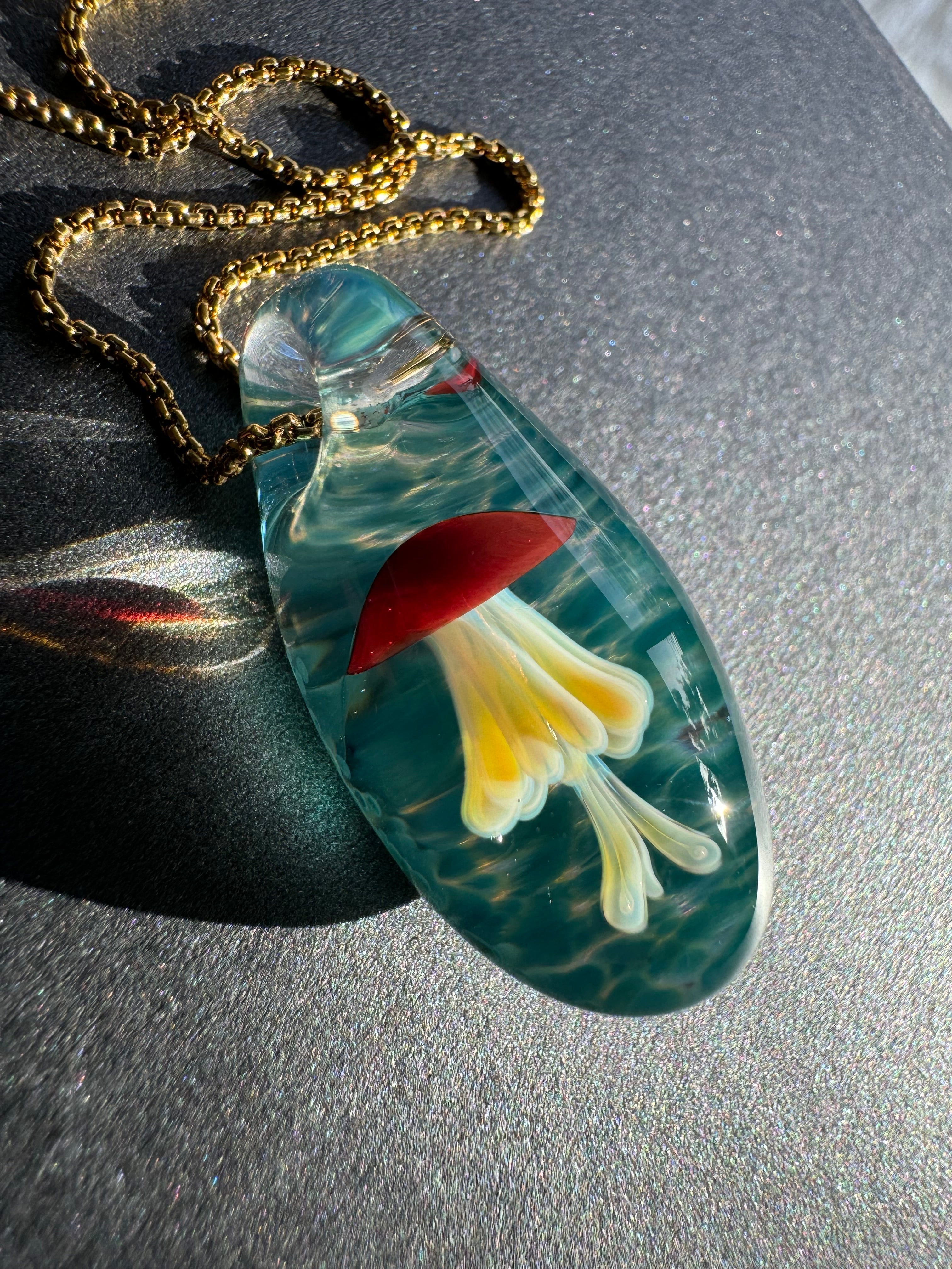 Red and Cream Jellyfish Pendant