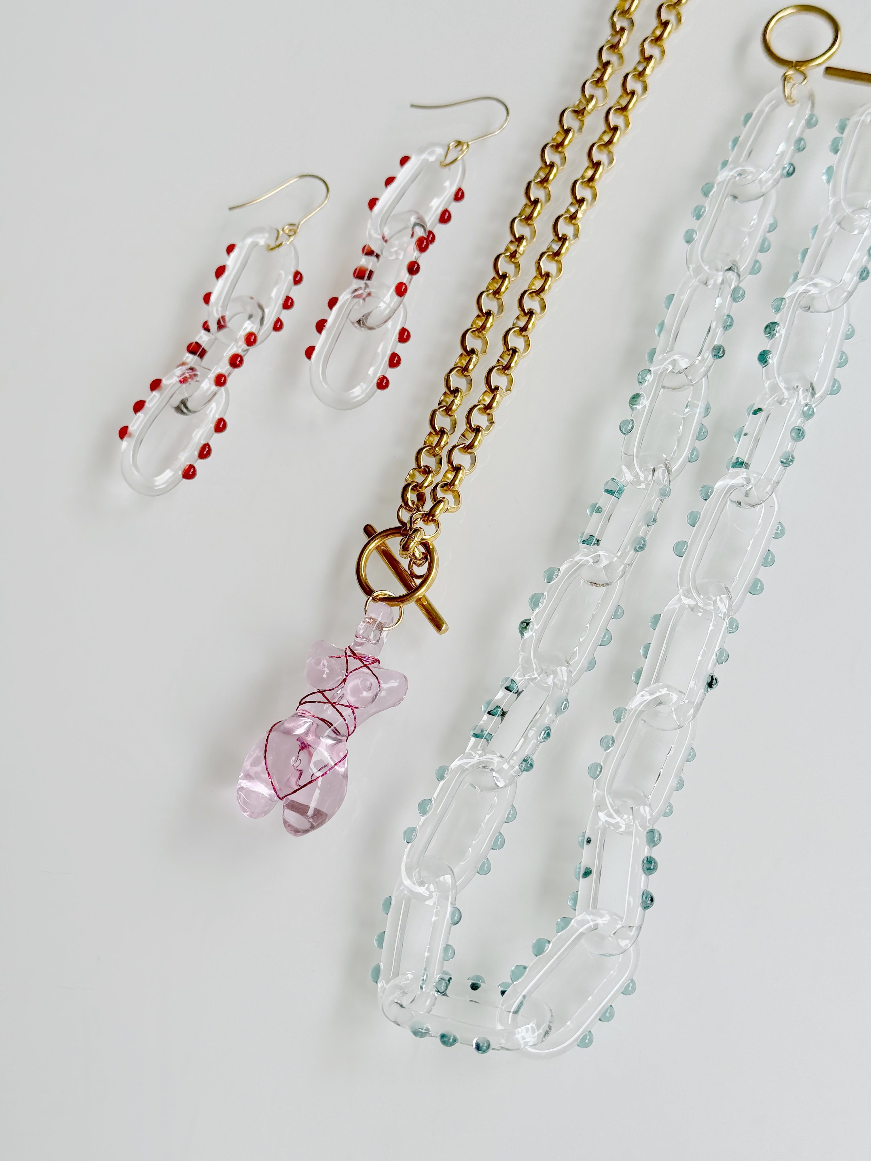 Chain Earring with Cherry Dots