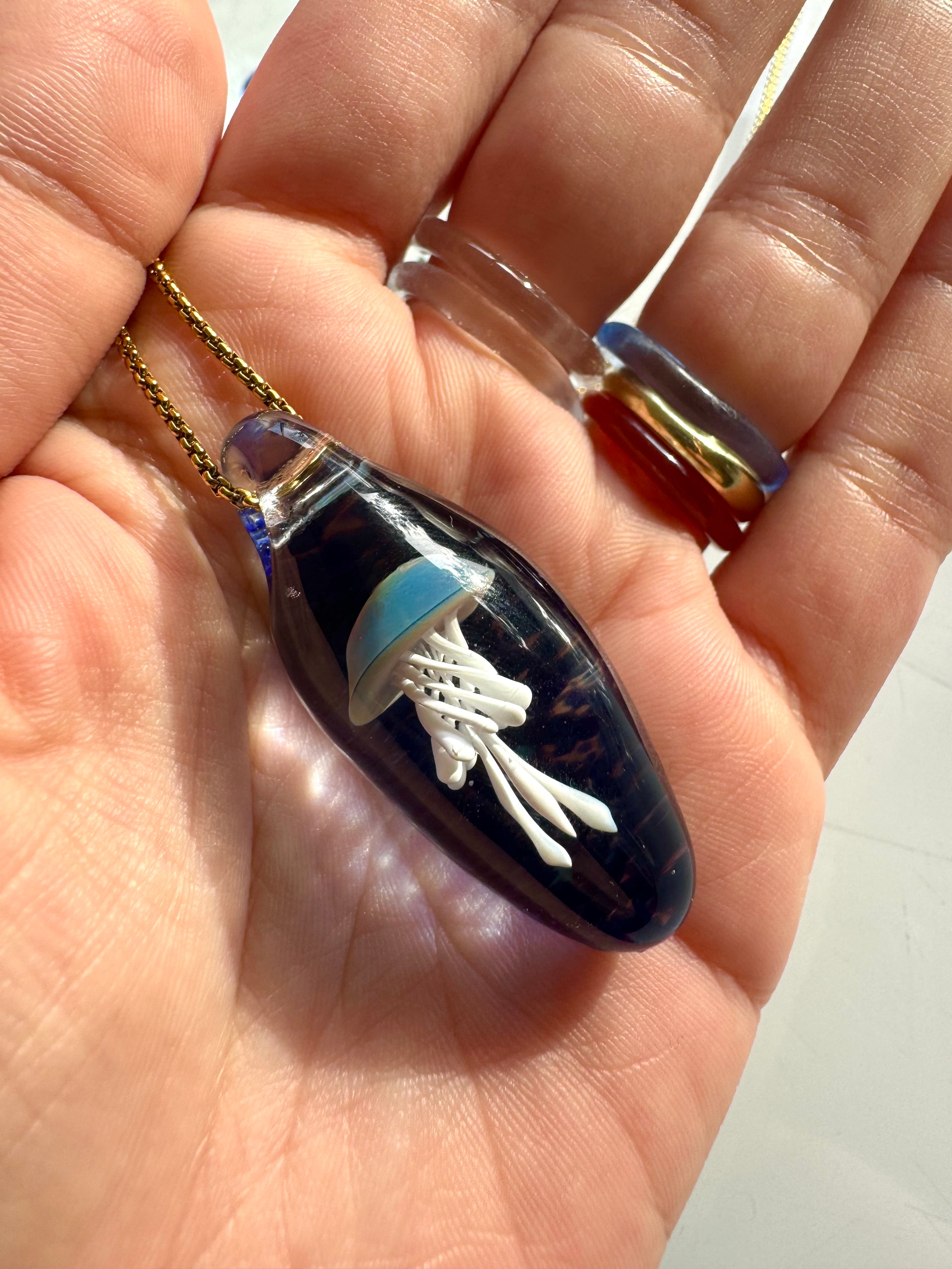 Blue and White Jellyfish Pendant Necklace