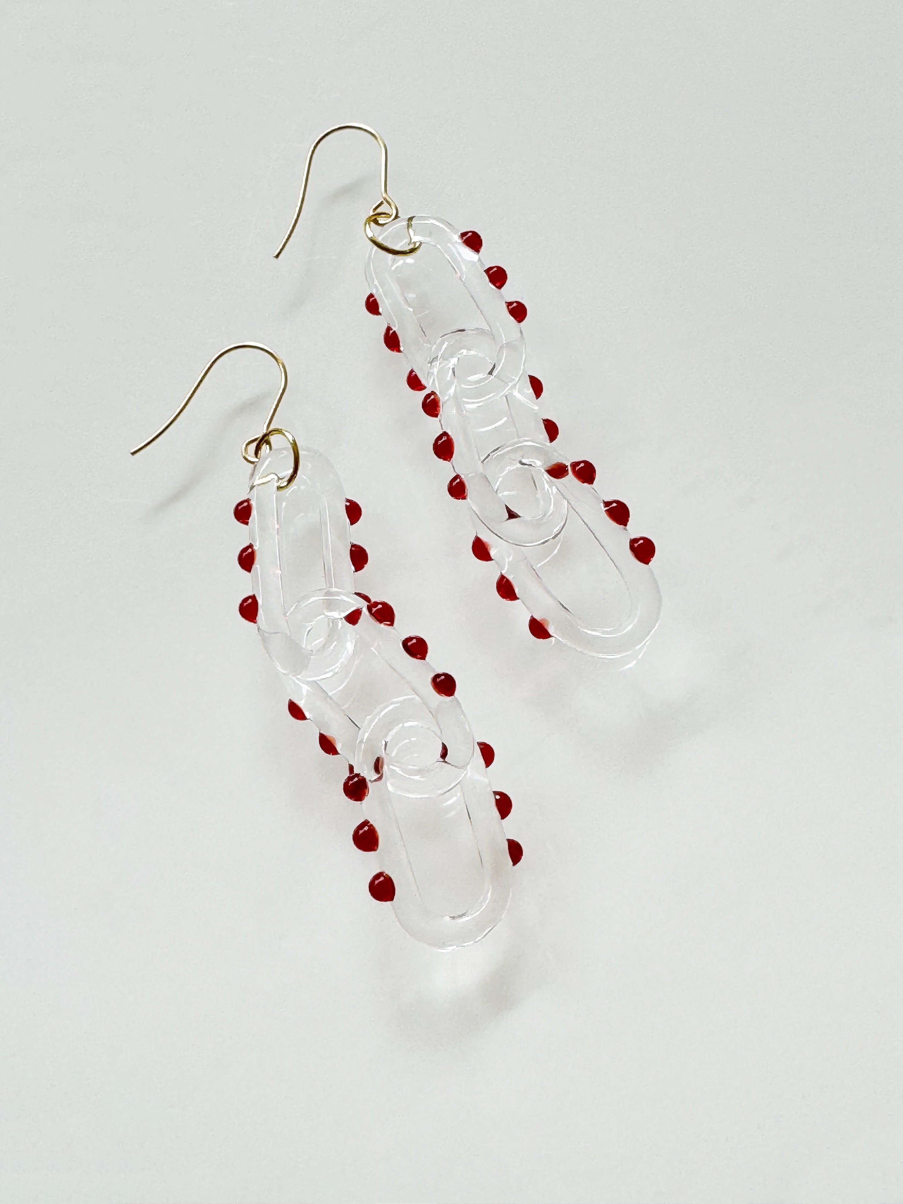 Chain Earring with Cherry Dots