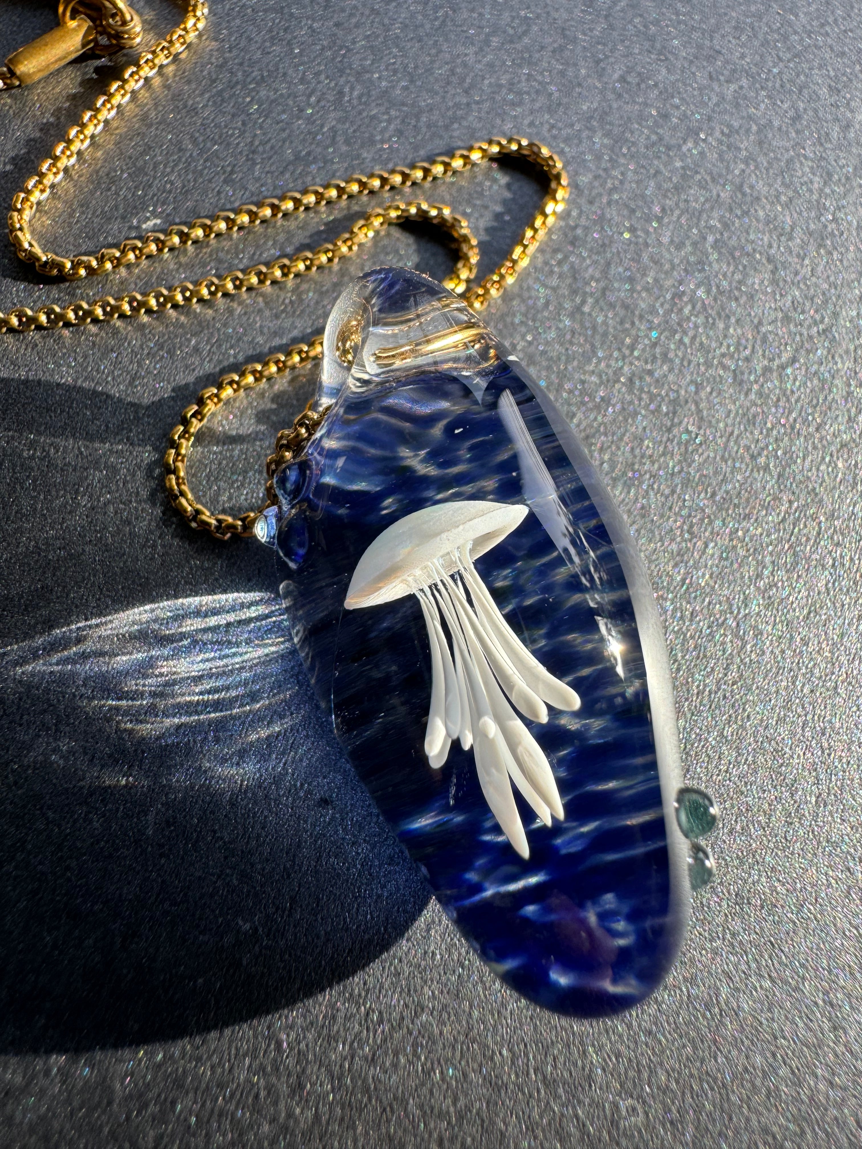 White and Dark Blue Jellyfish Pendant