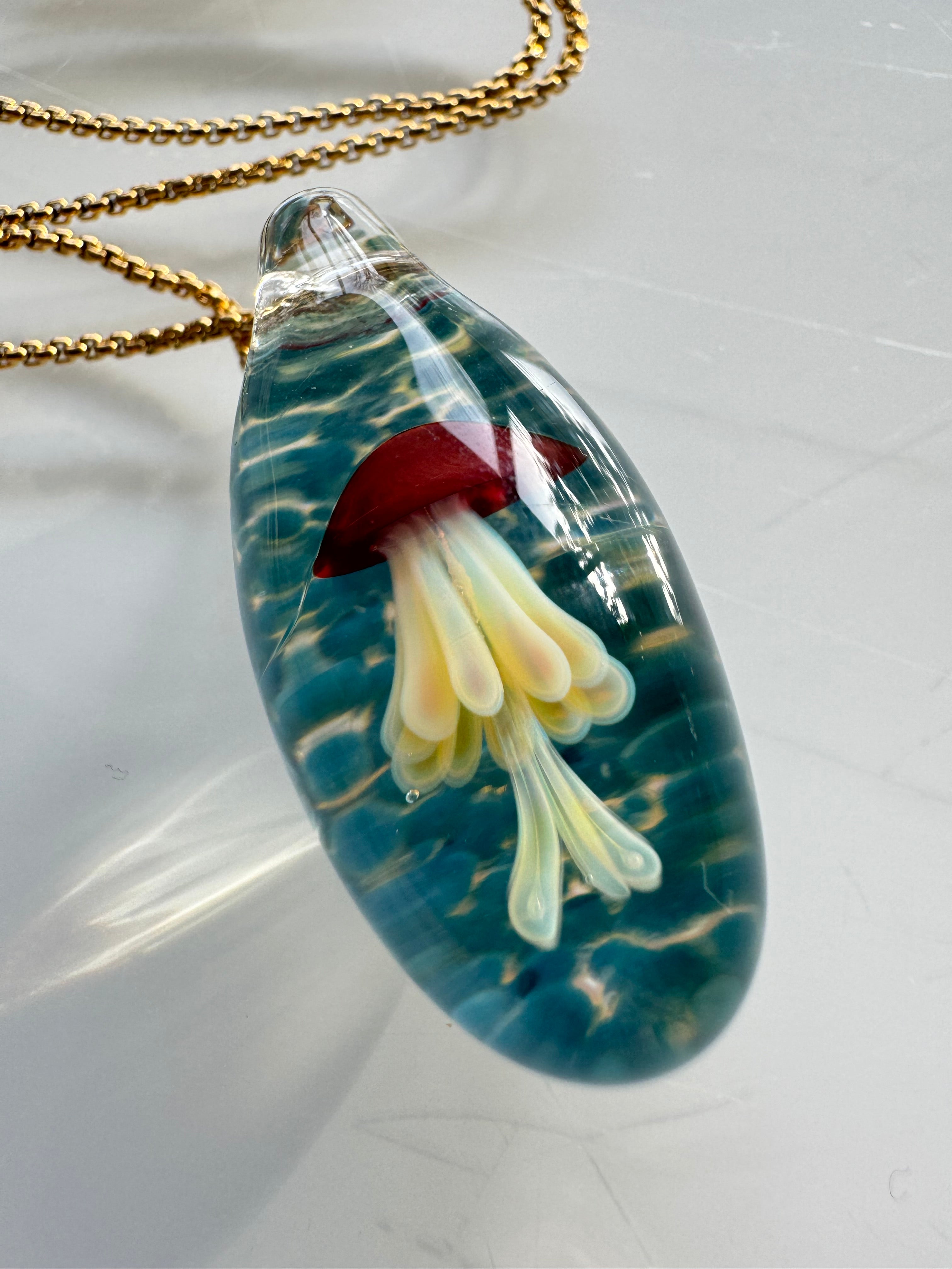 Red and Cream Jellyfish Pendant