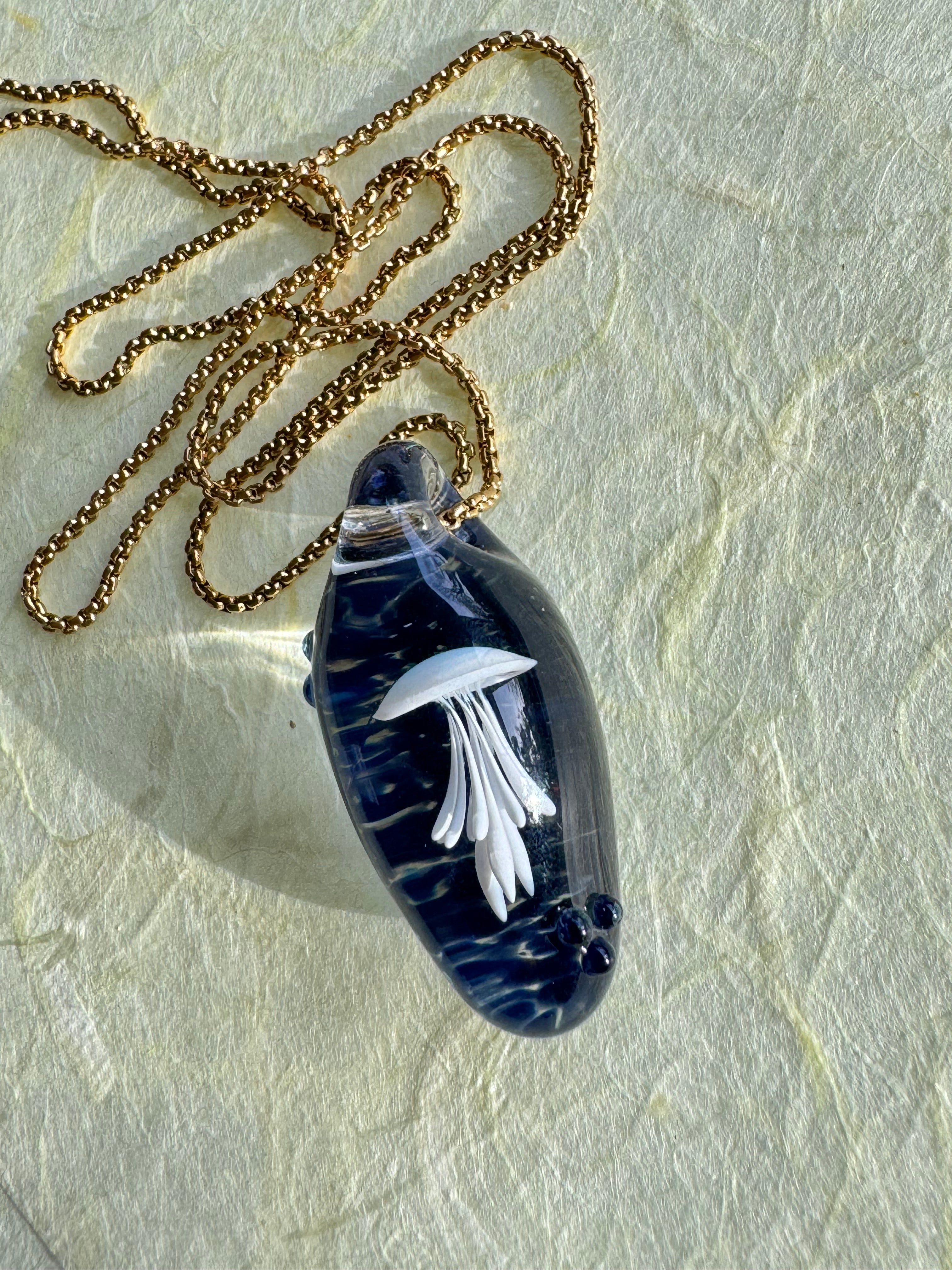 White and Dark Blue Jellyfish Pendant