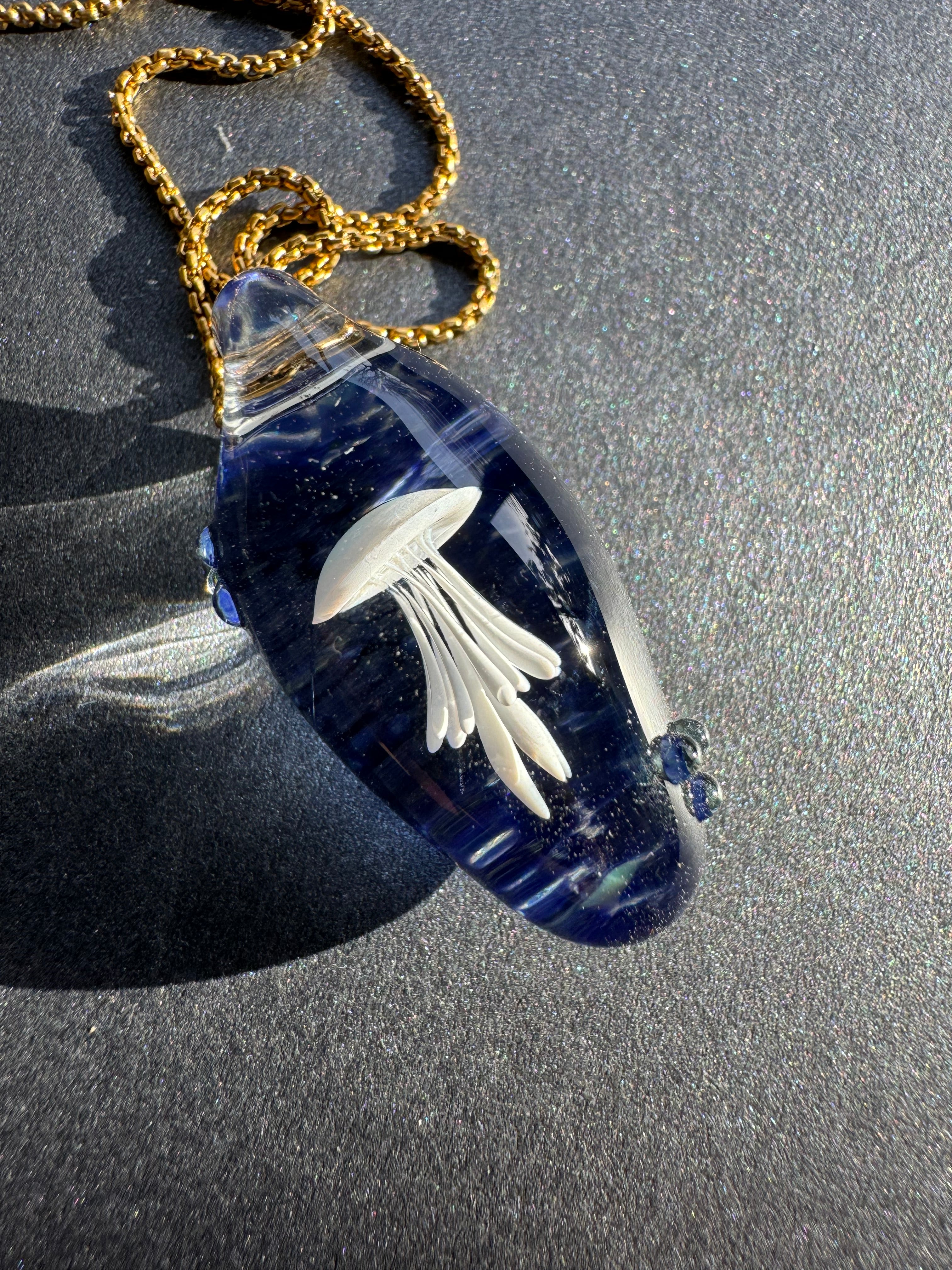 White and Dark Blue Jellyfish Pendant