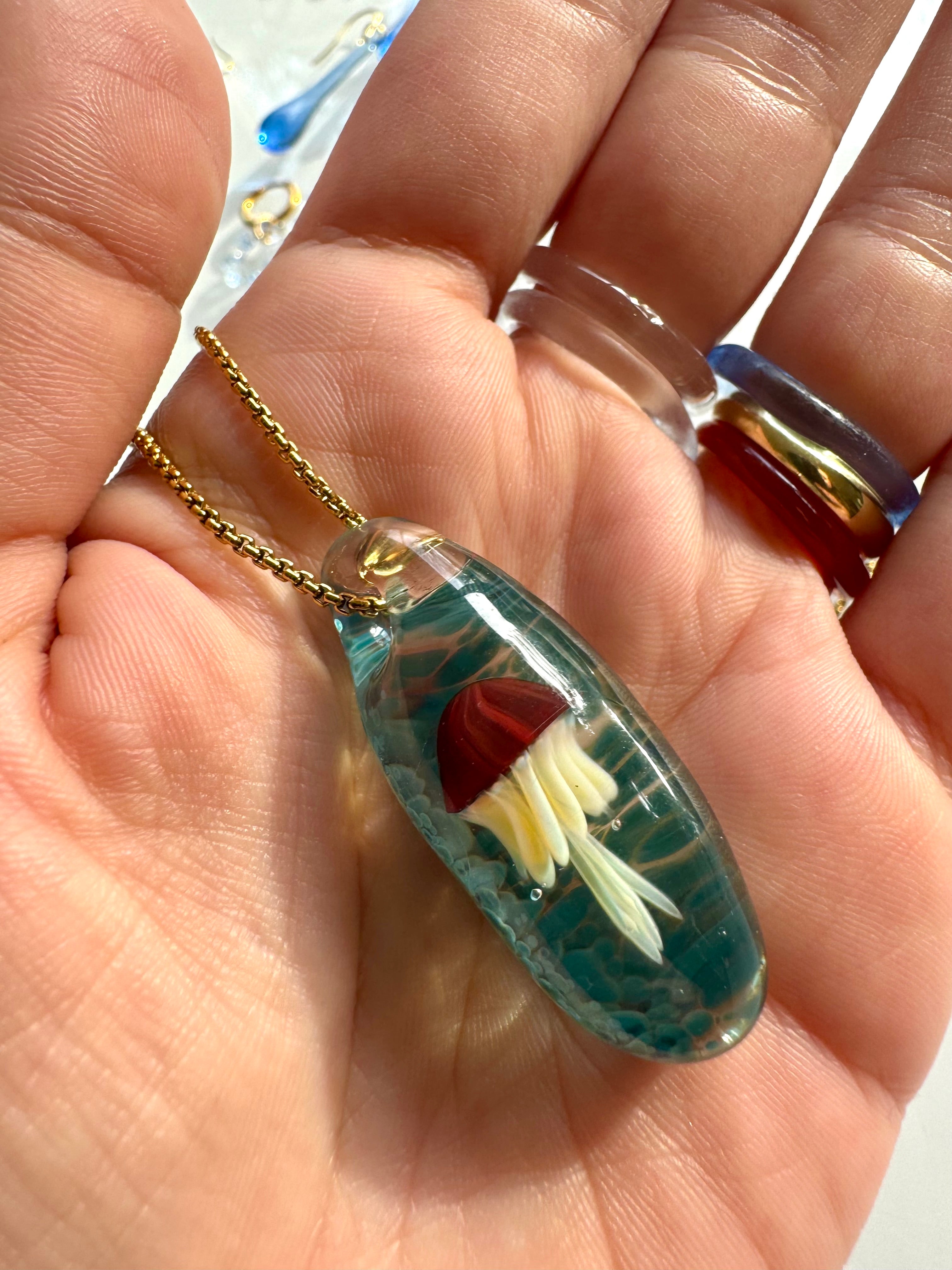 Red and Yellow Jellyfish Pendant