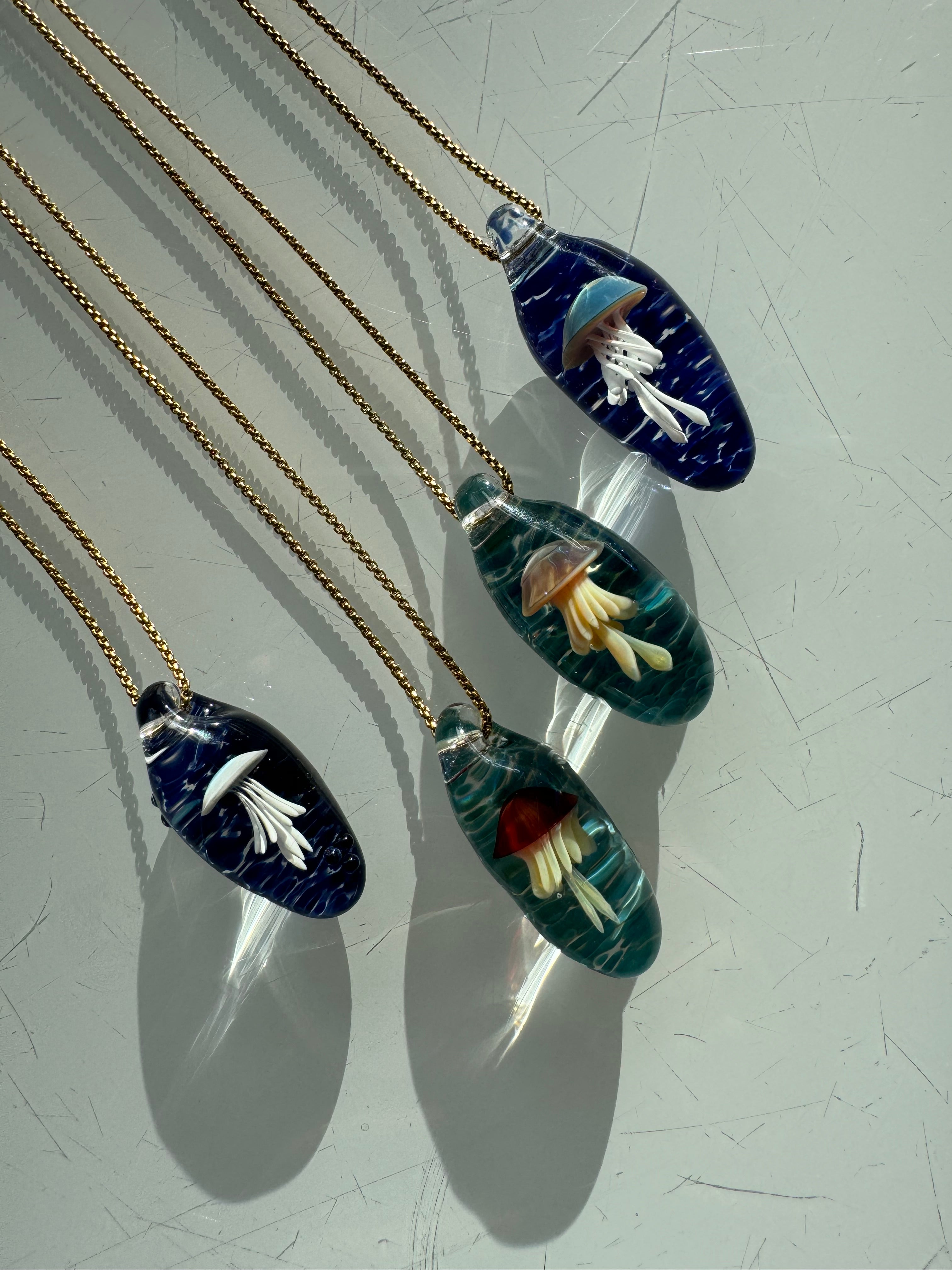 Blue and White Jellyfish Pendant Necklace
