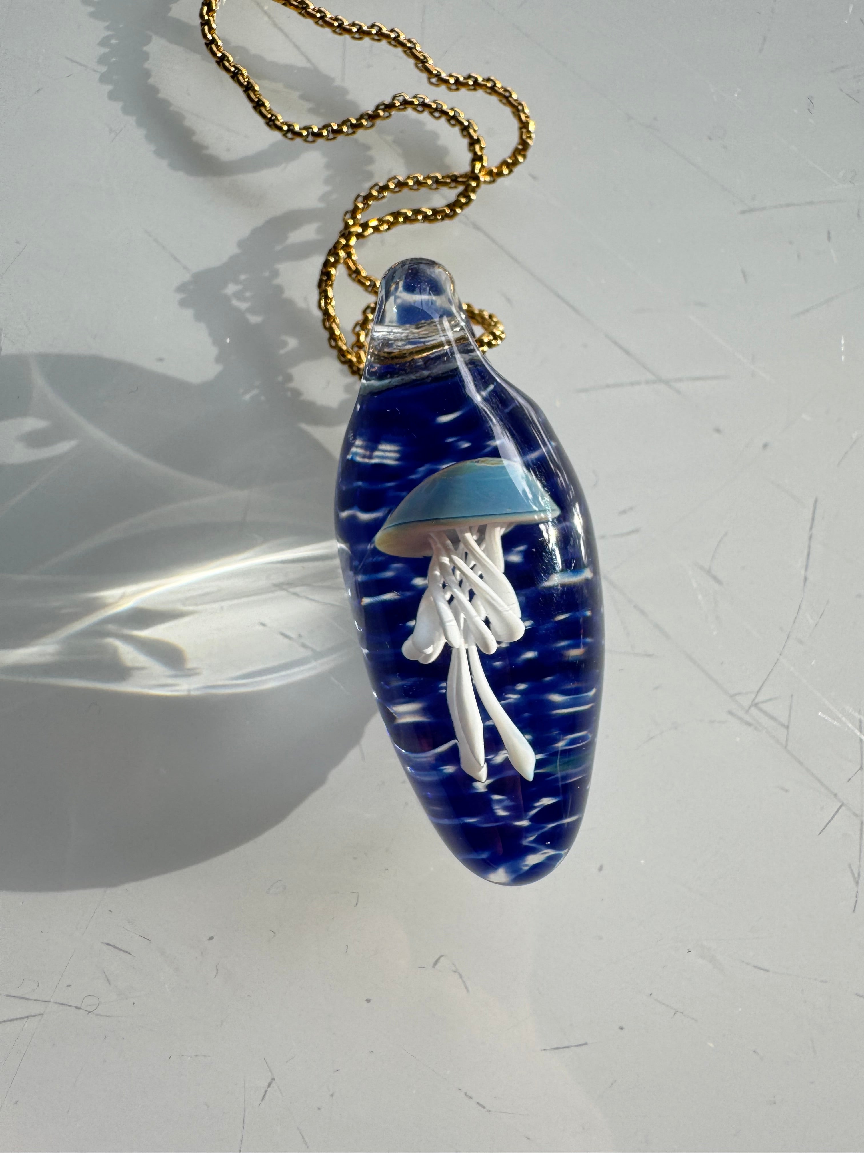 Blue and White Jellyfish Pendant Necklace