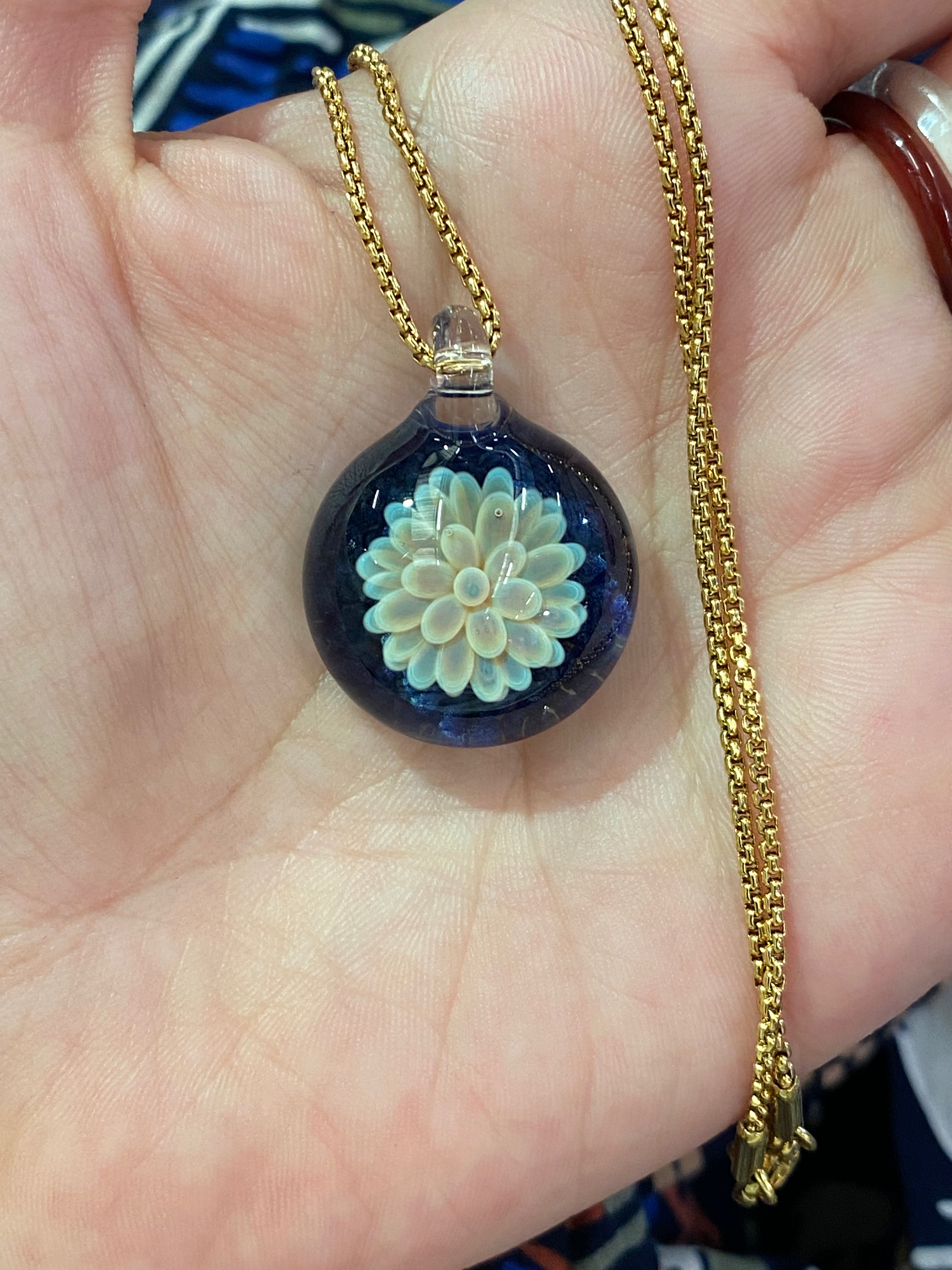 Green and Blue Flower Implosion Pendant Necklace