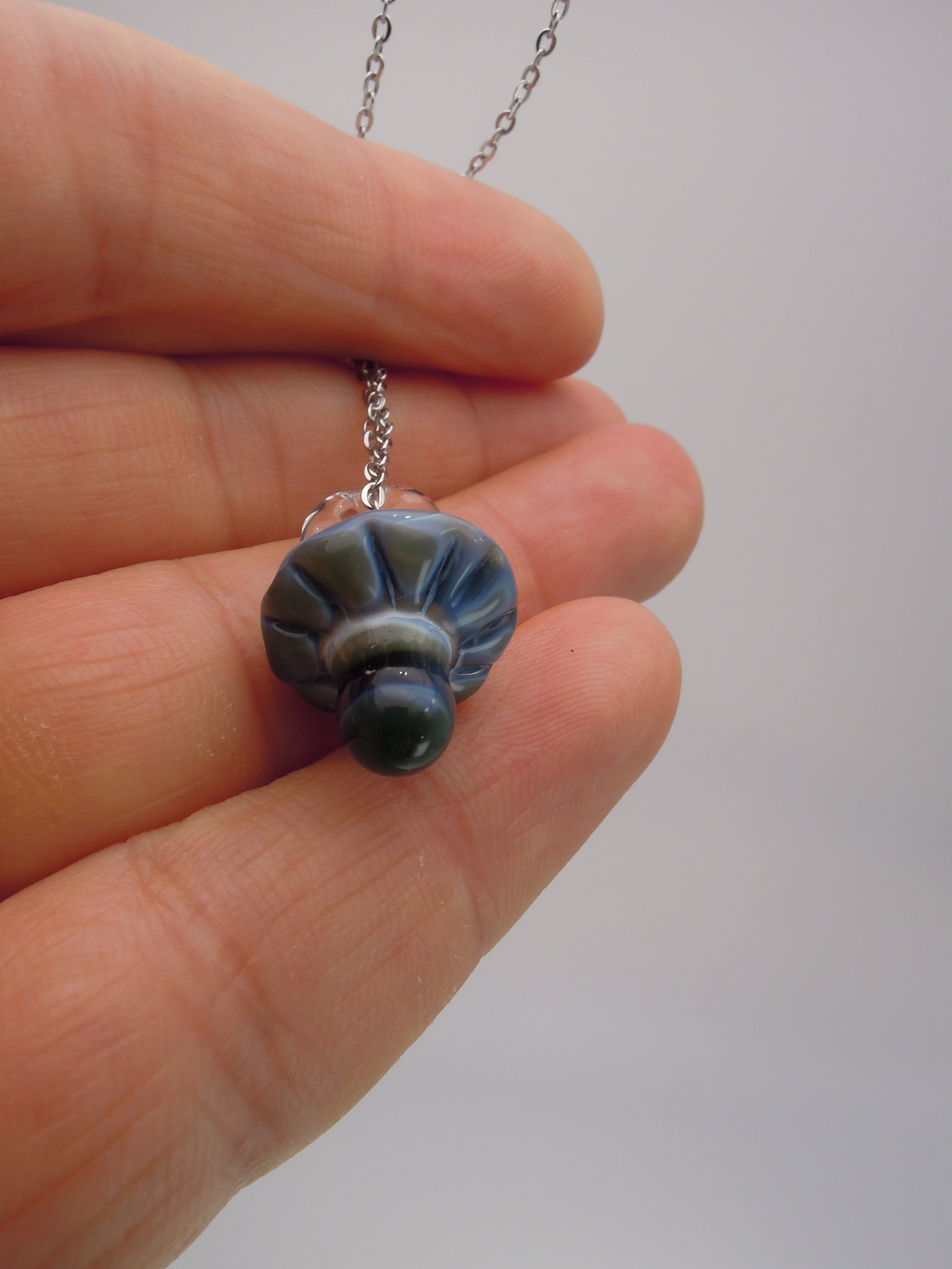Marble Blue Mushroom Pendant Necklace
