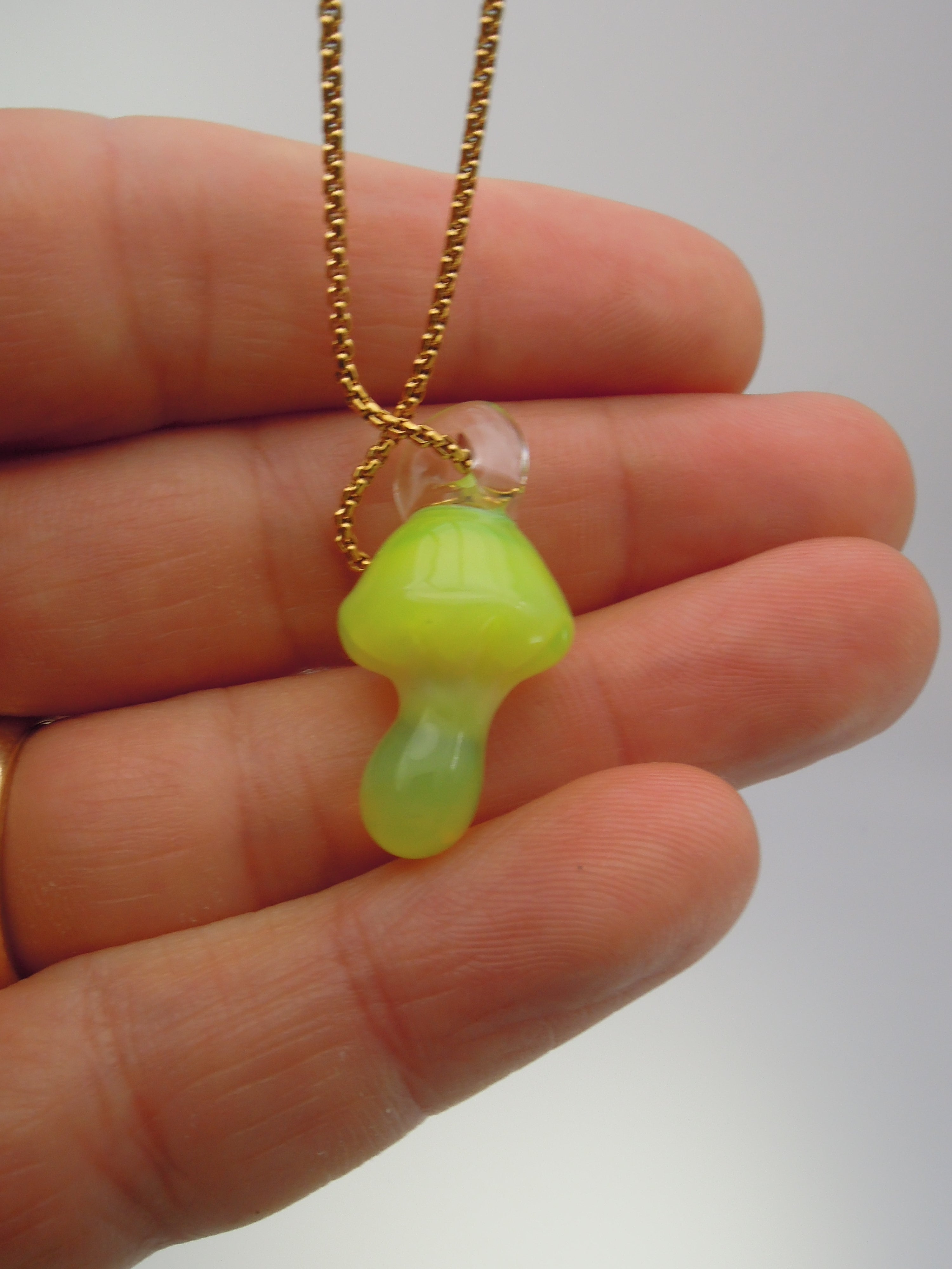 Android Green Glass Mushroom Pendant Necklace