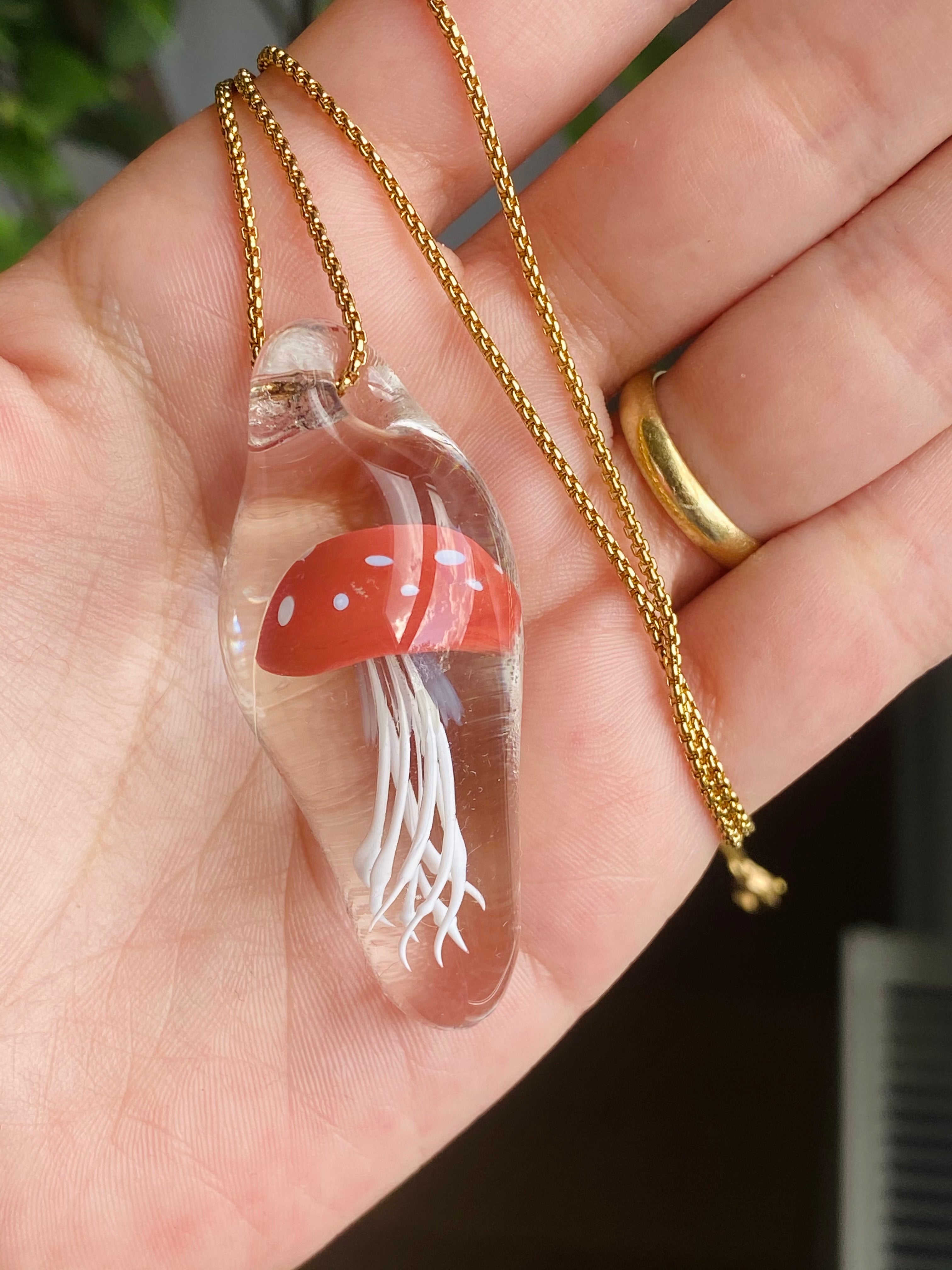 Red and White Jellyfish Pendant