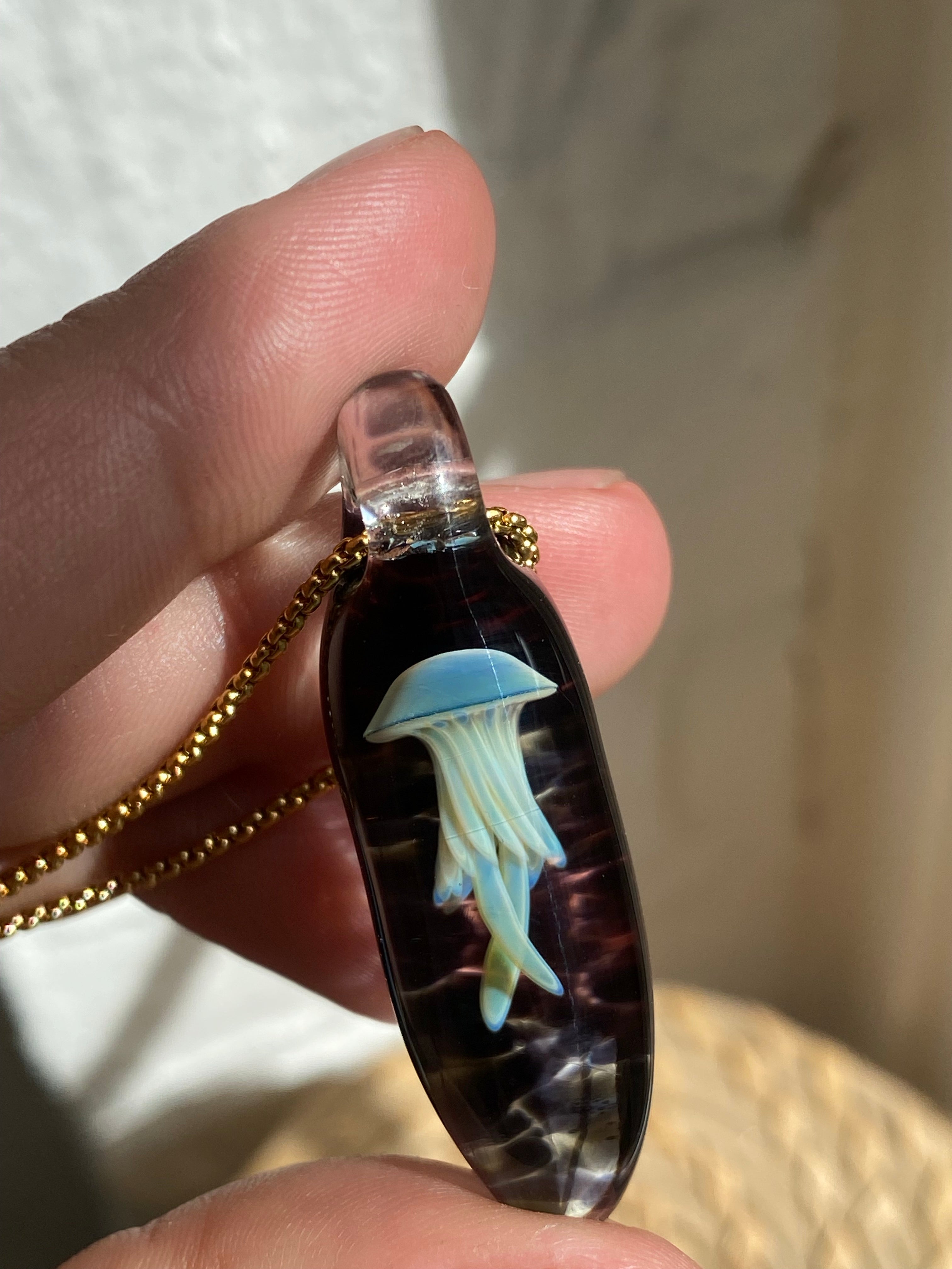 Blue and Black Jellyfish Pendant Necklace