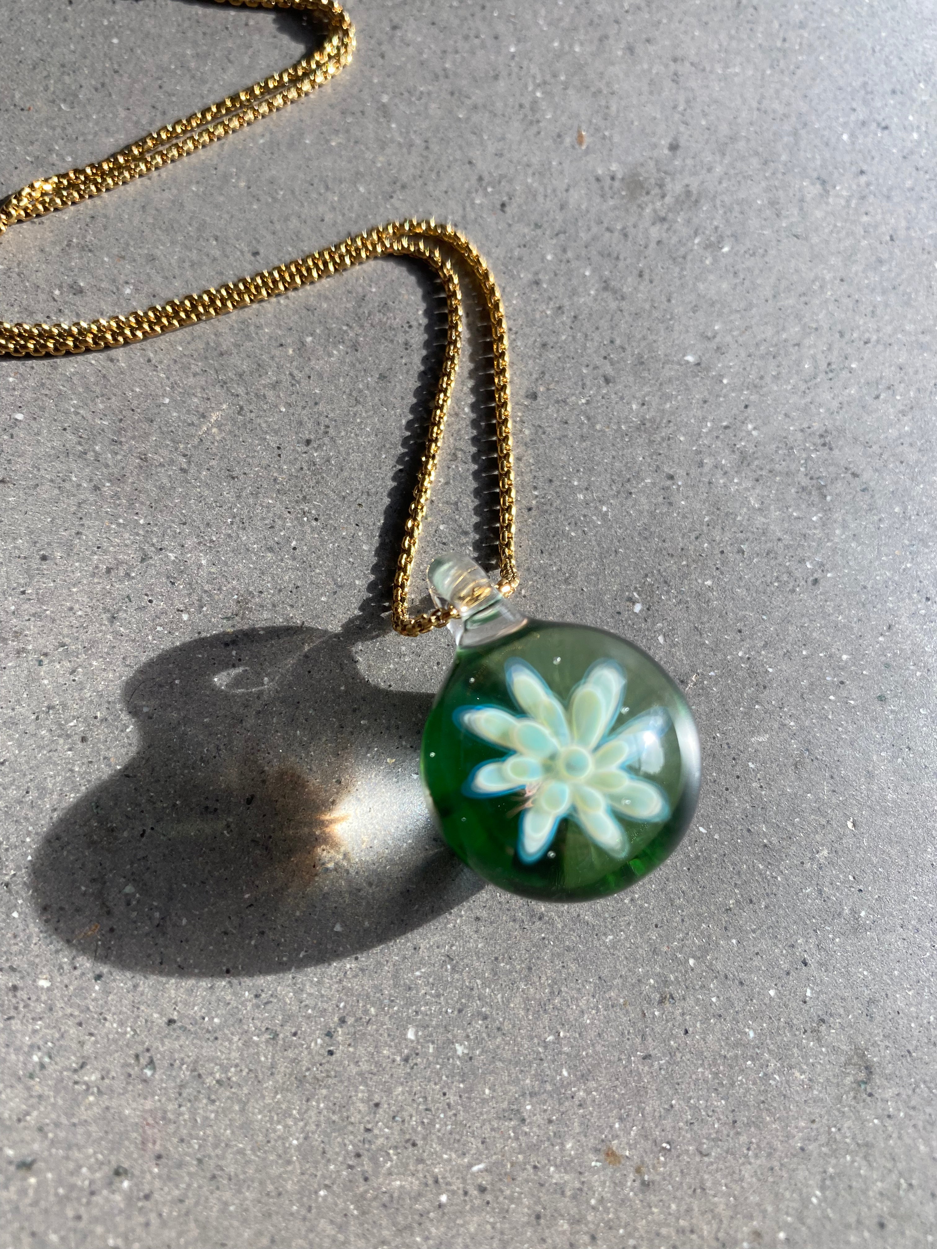 Green Flower Implosion Pendant Necklace