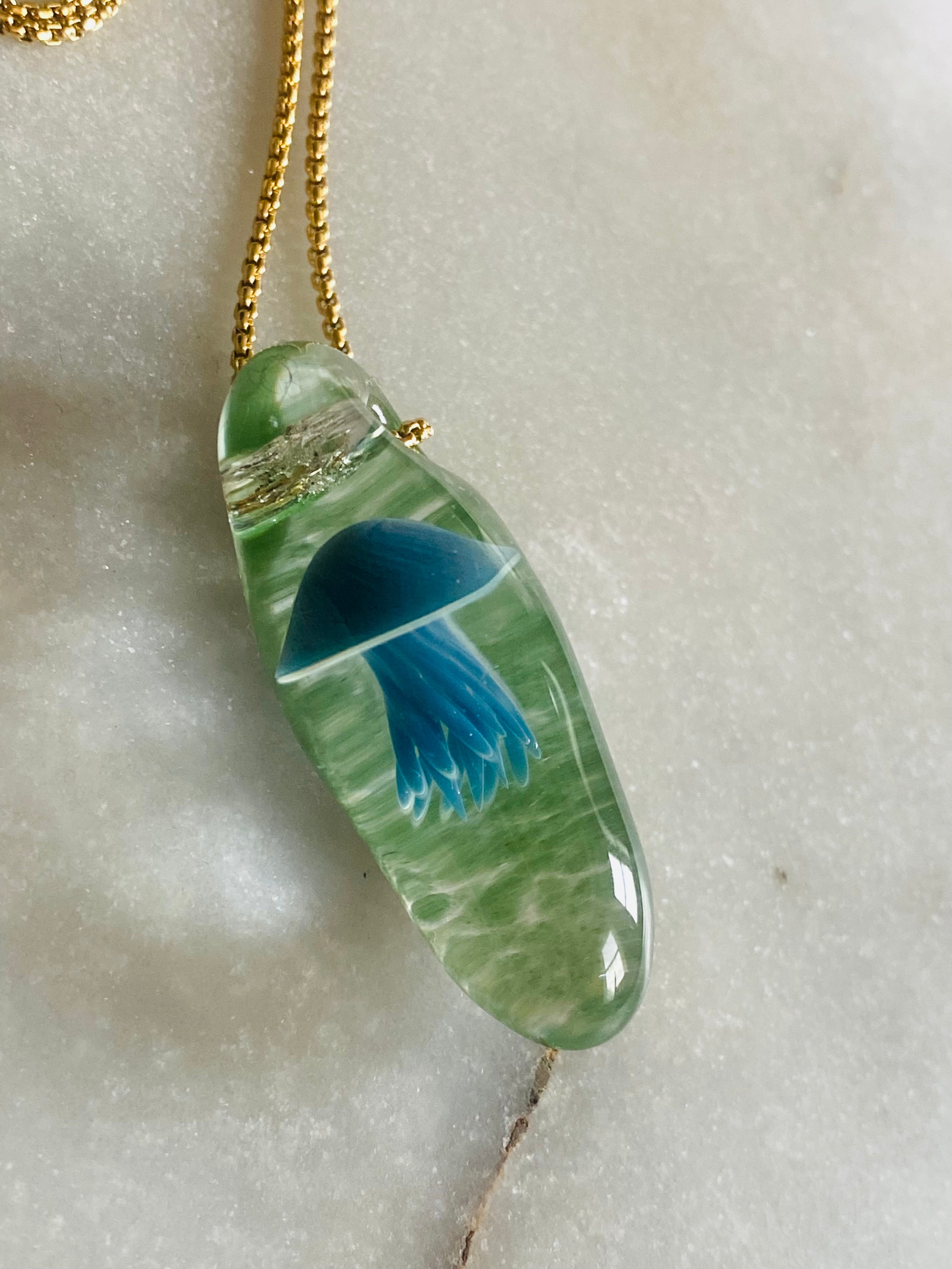 Green and Blue Jellyfish Pendant Necklace