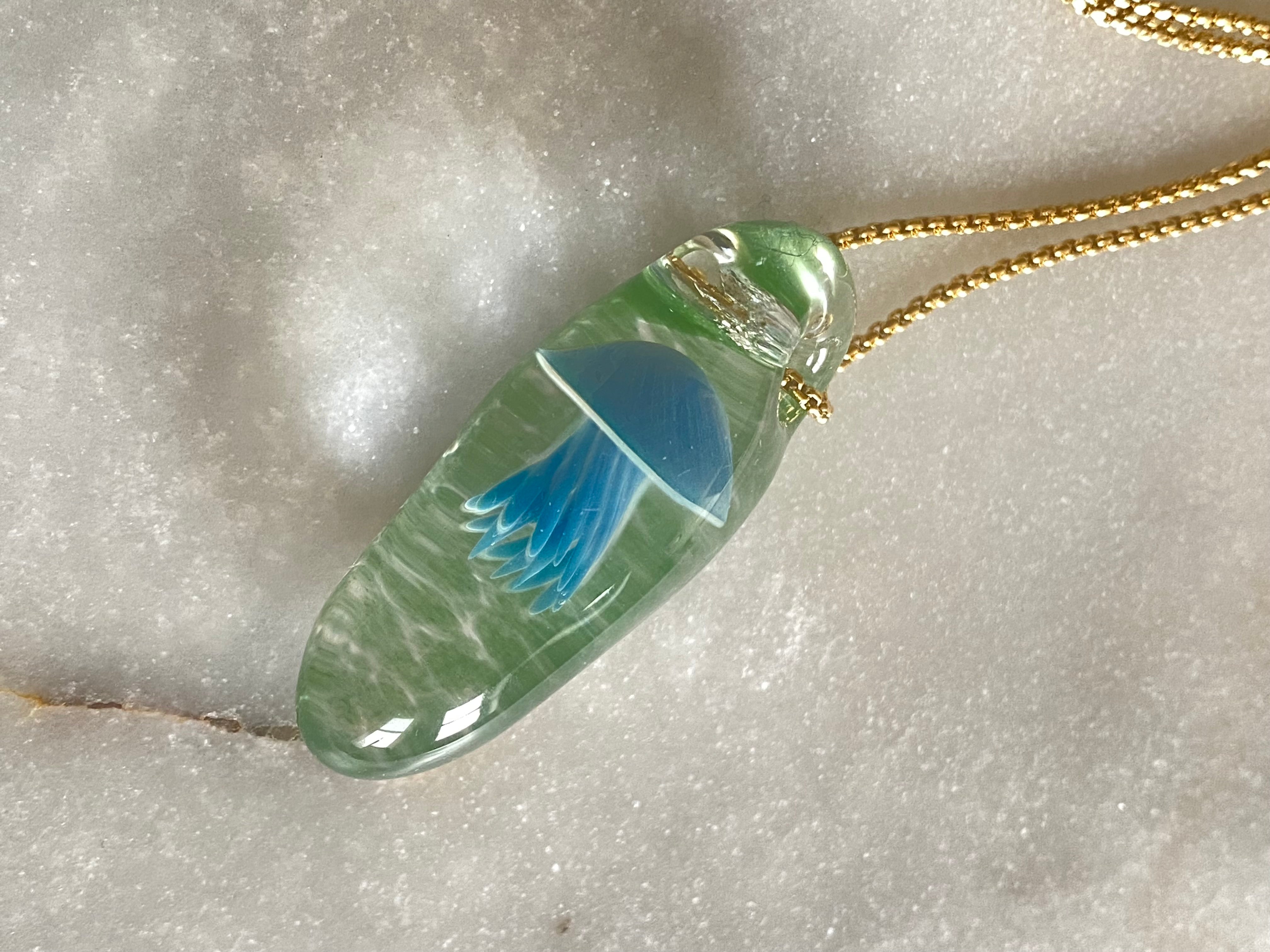Green and Blue Jellyfish Pendant Necklace