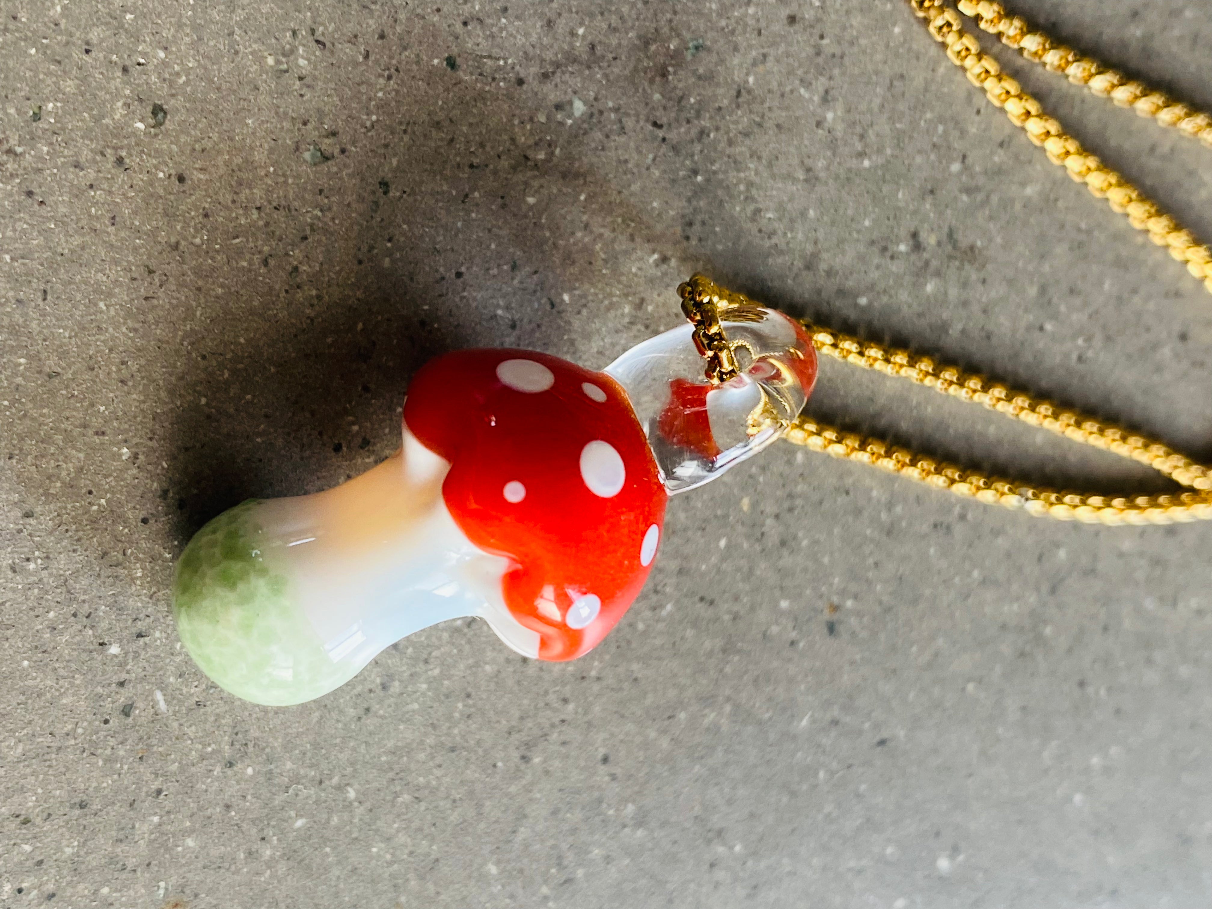 Amanita Glass Mushroom Pendant Necklace