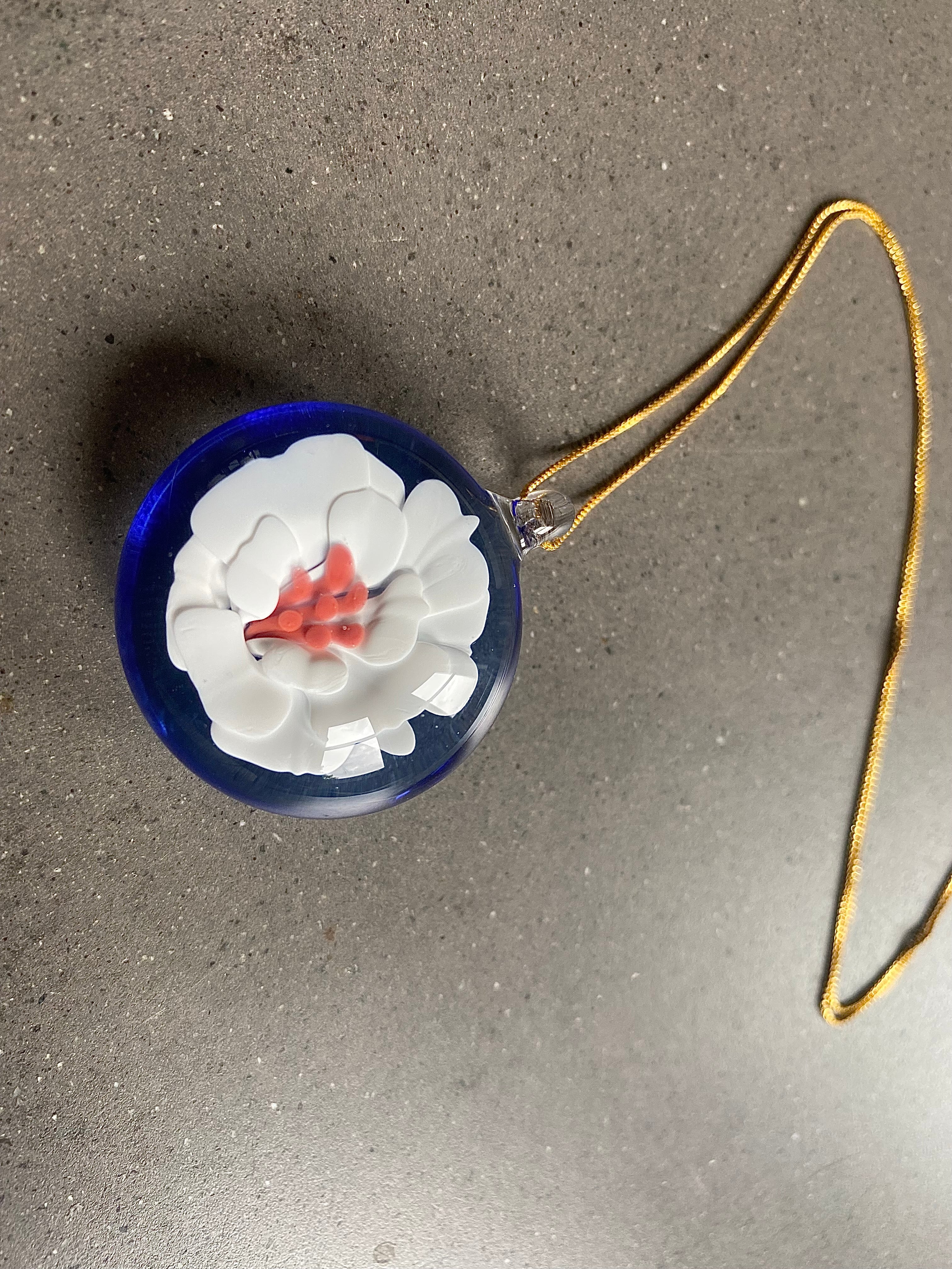 White and Blue Flower Implosion Pendant