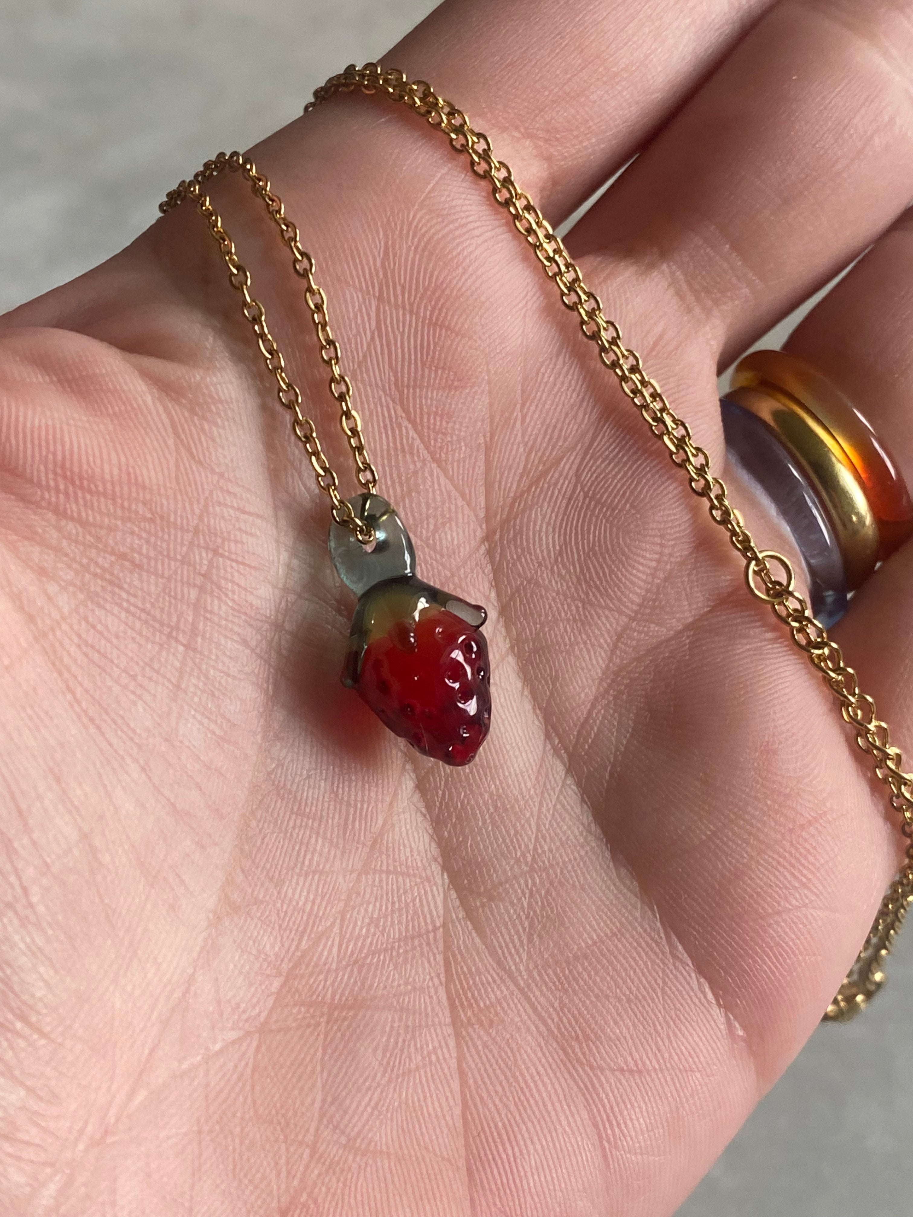 Mini Strawberry Glass Charm Necklace