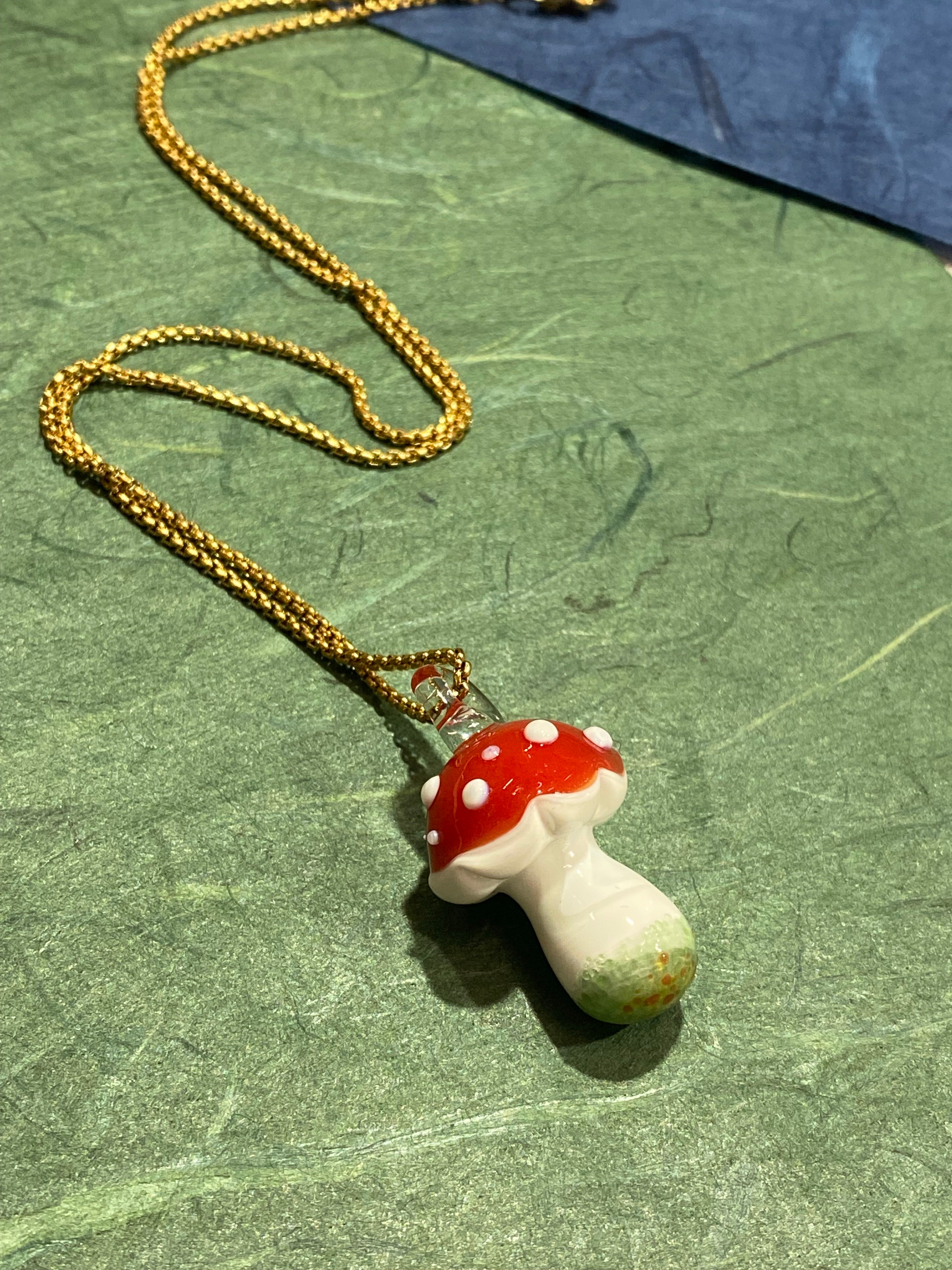 Amanita Glass Mushroom Pendant Necklace