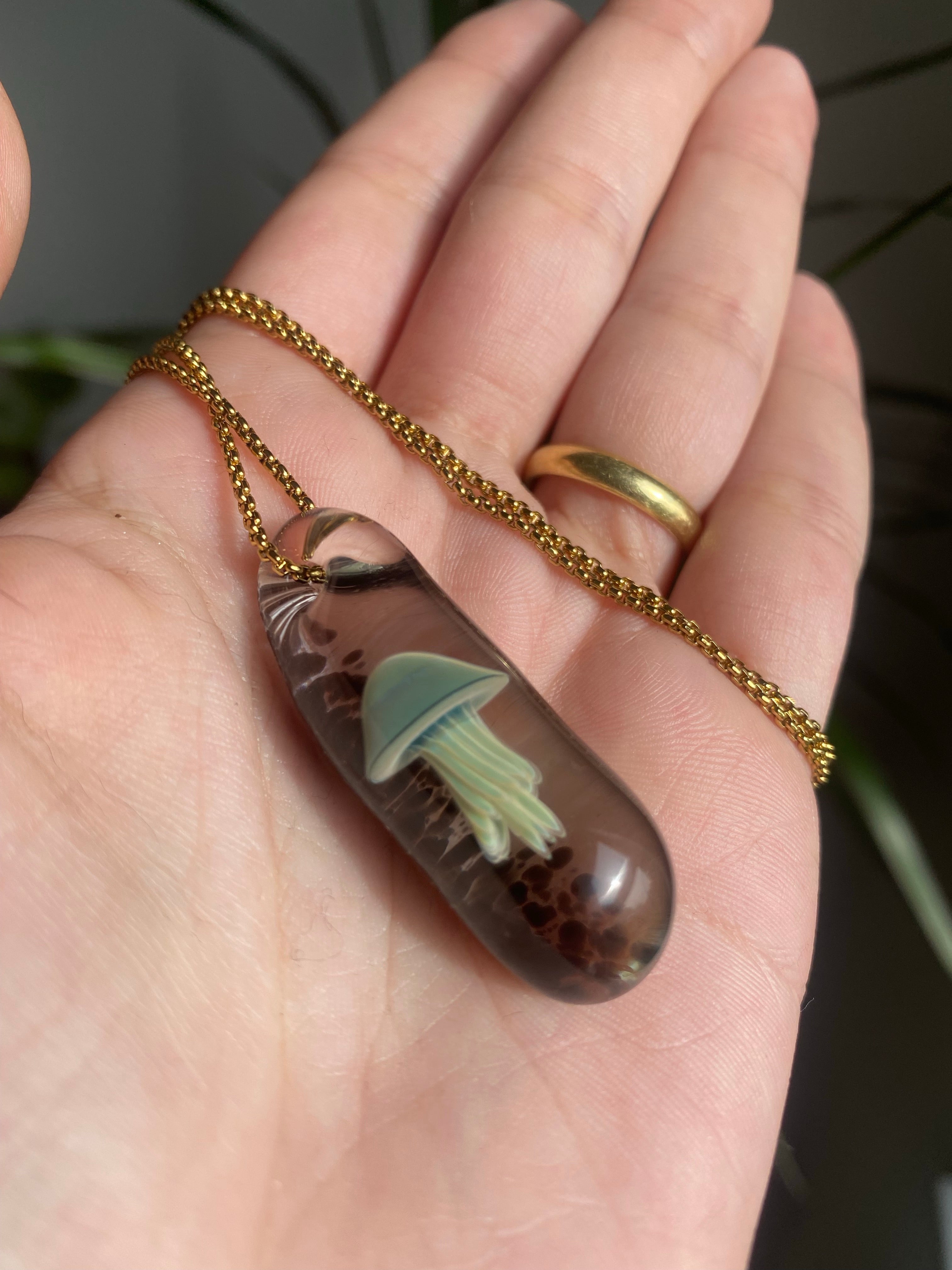 Green and Black Jellyfish Pendant