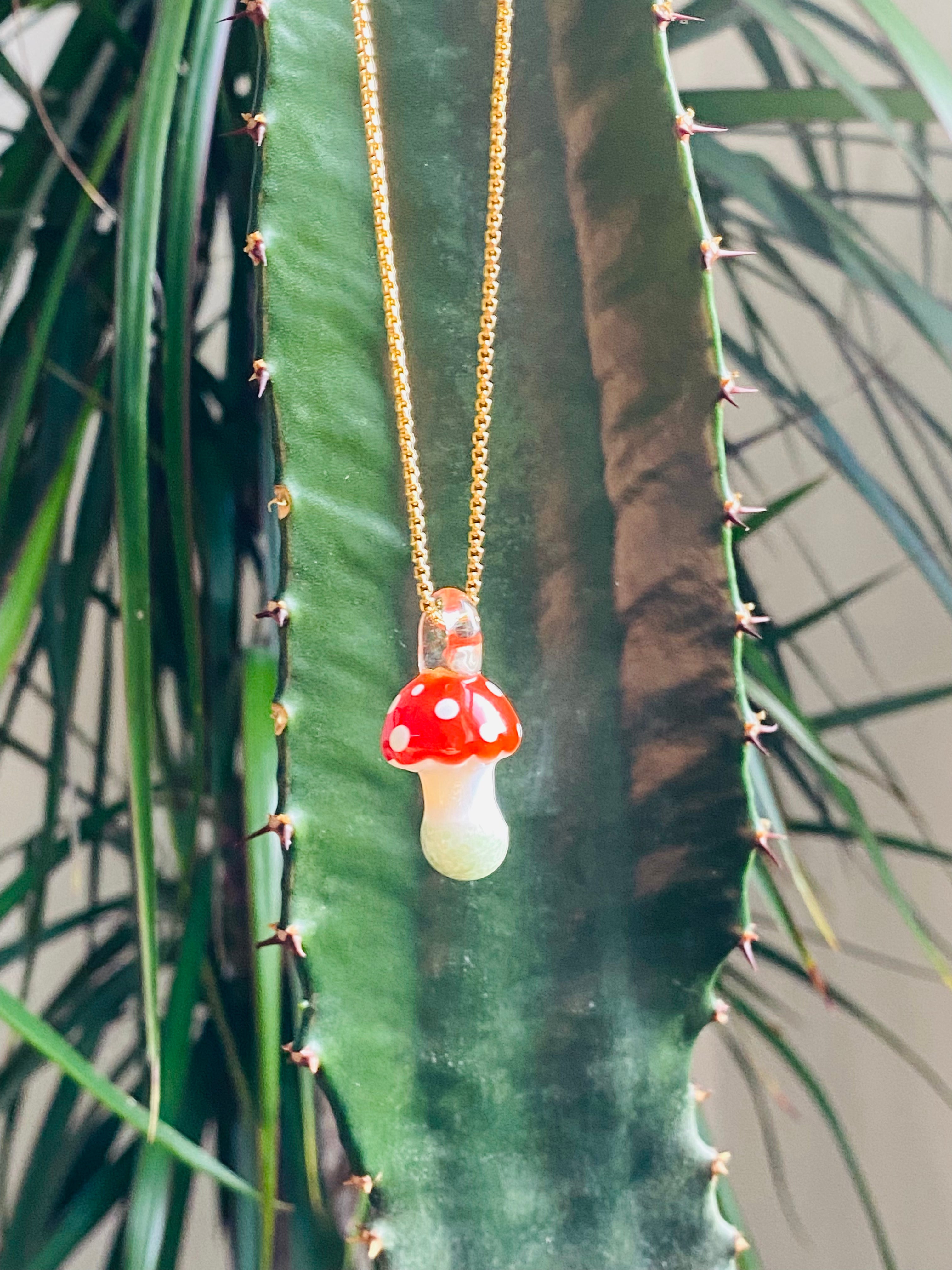 Amanita Mushroom Glass Pendant