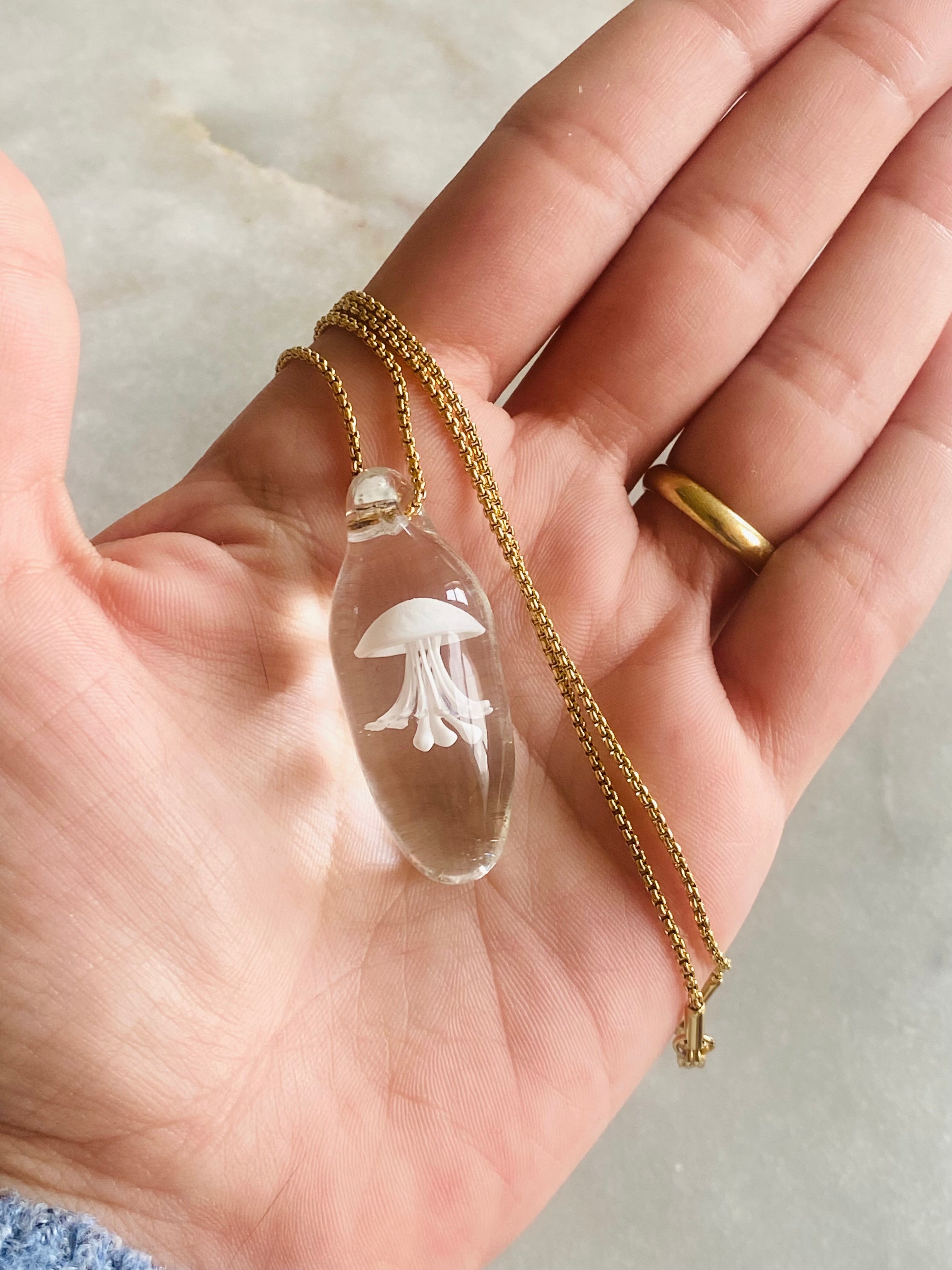 Clear White Jellyfish Pendant Necklace