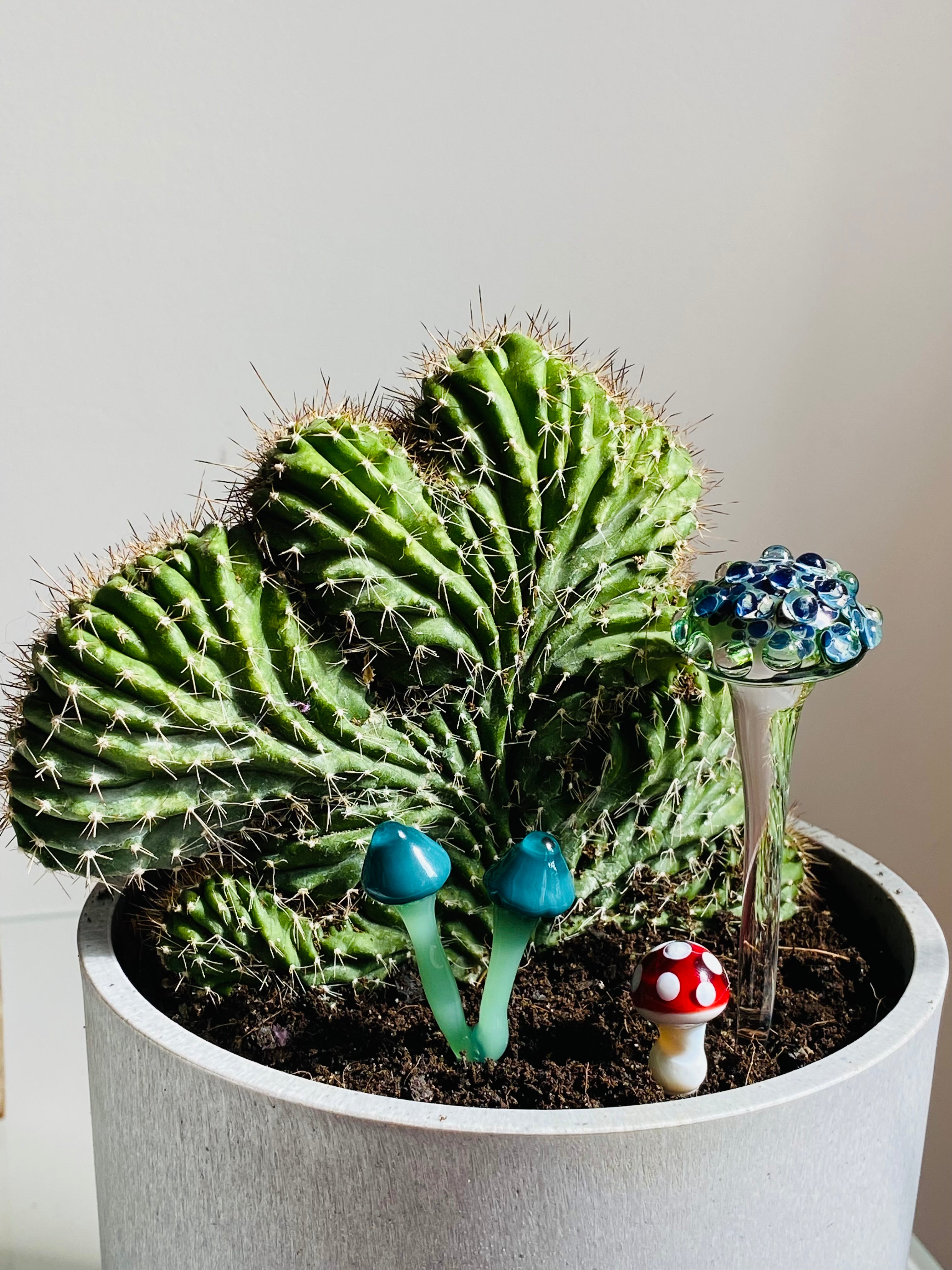 Triple Glass Mushroom Plant Stakes Set-2
