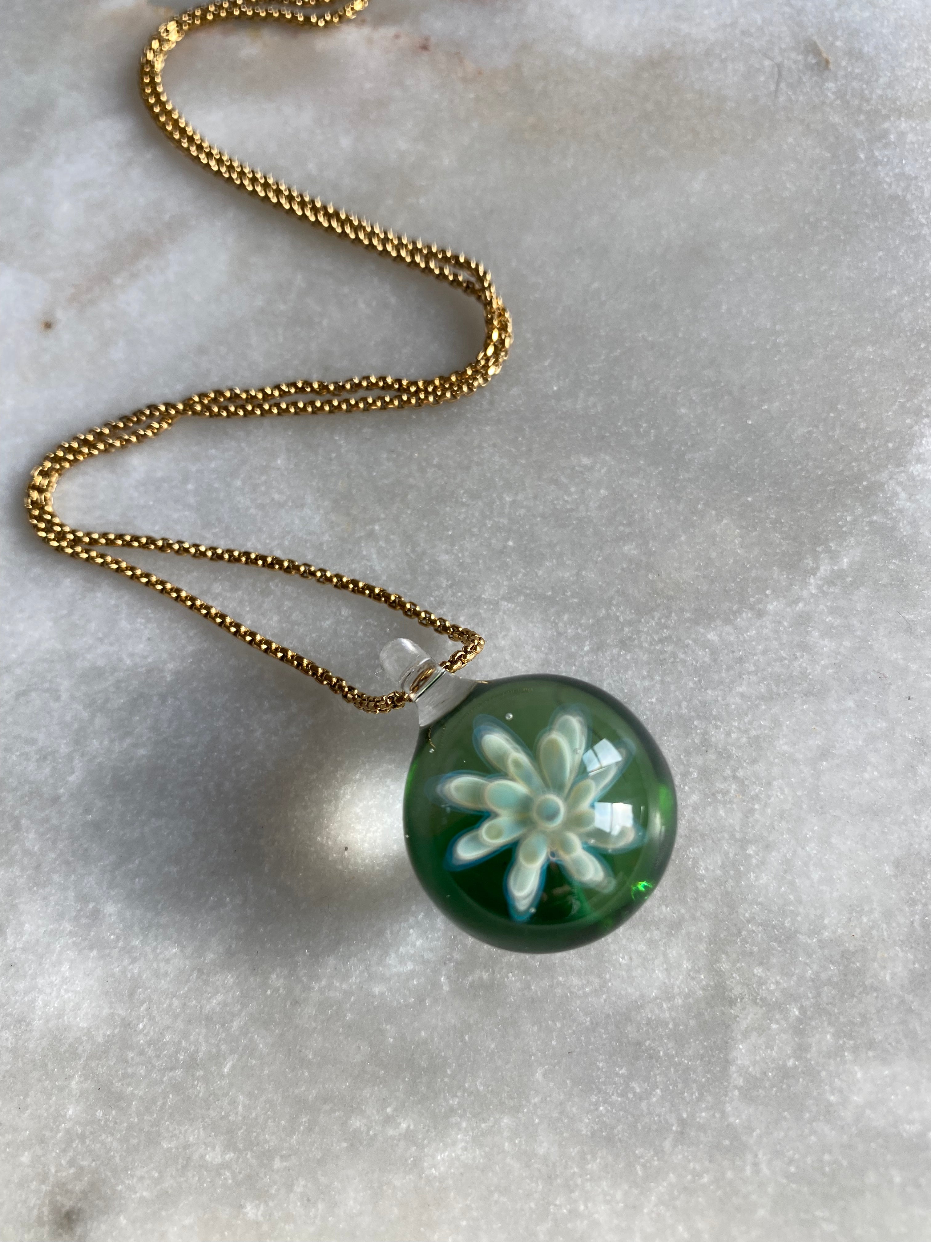 Green Flower Implosion Pendant Necklace