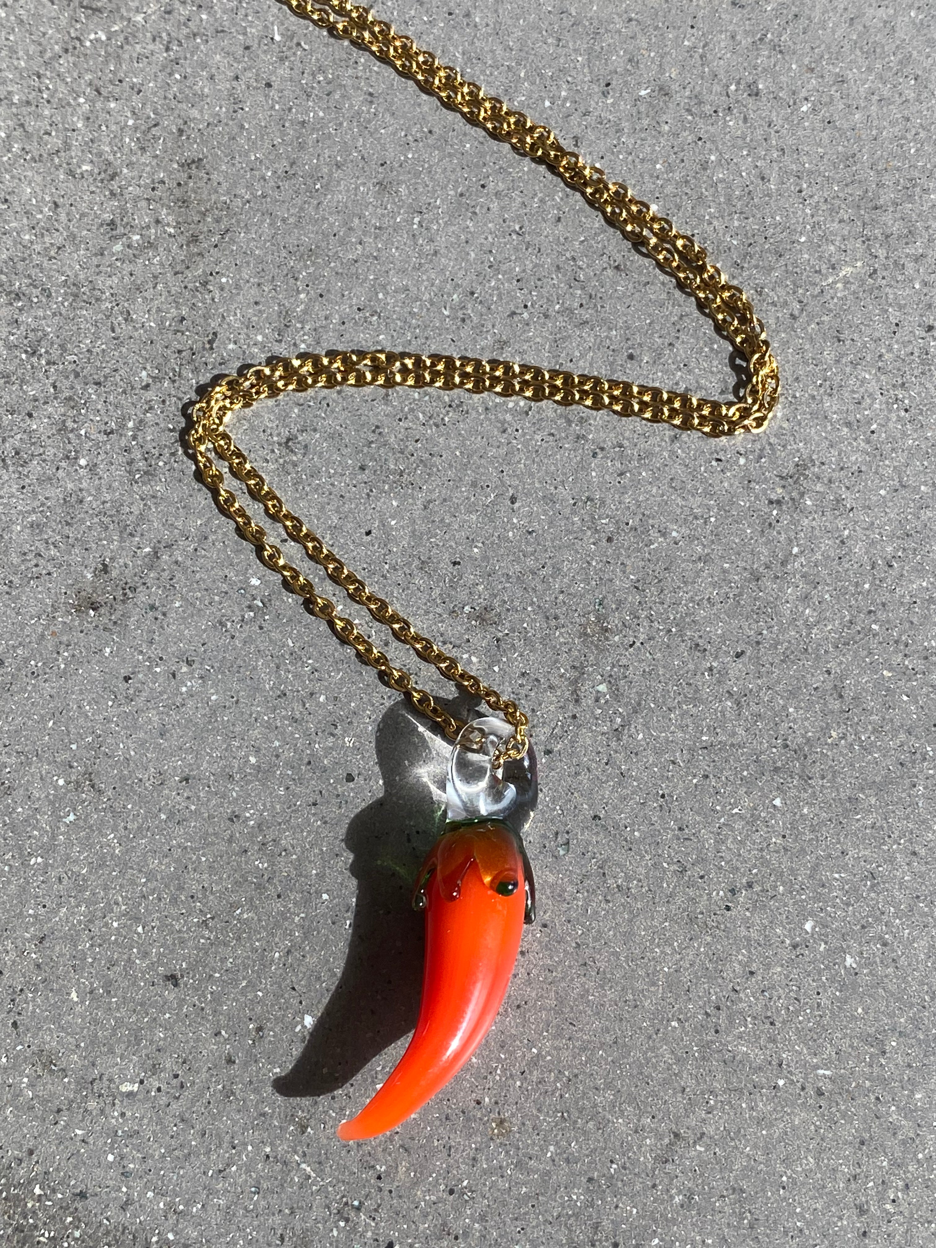 Red Hot Chilli Pepper Miniature Glass Charm Necklace