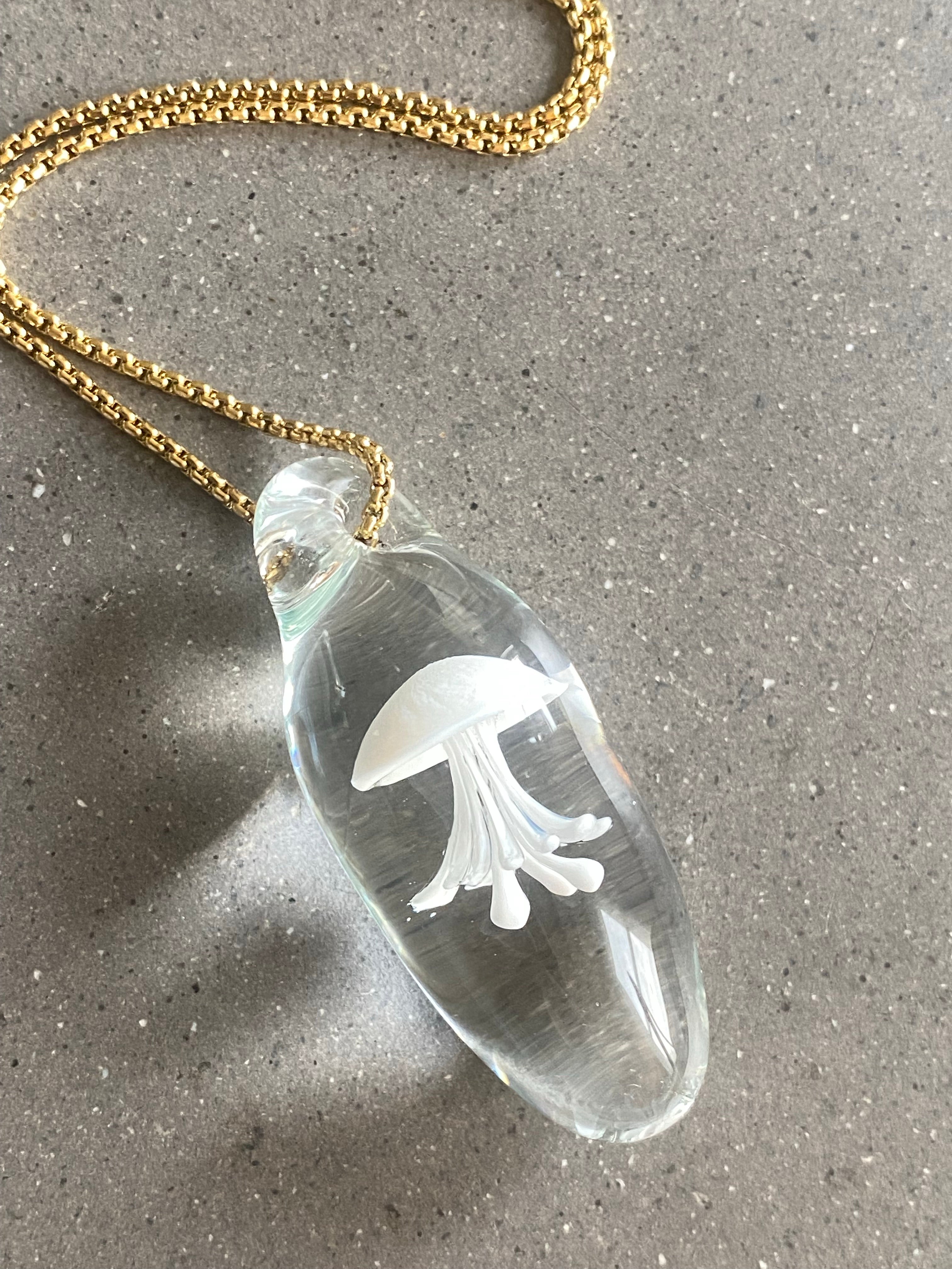 Clear White Jellyfish Pendant Necklace