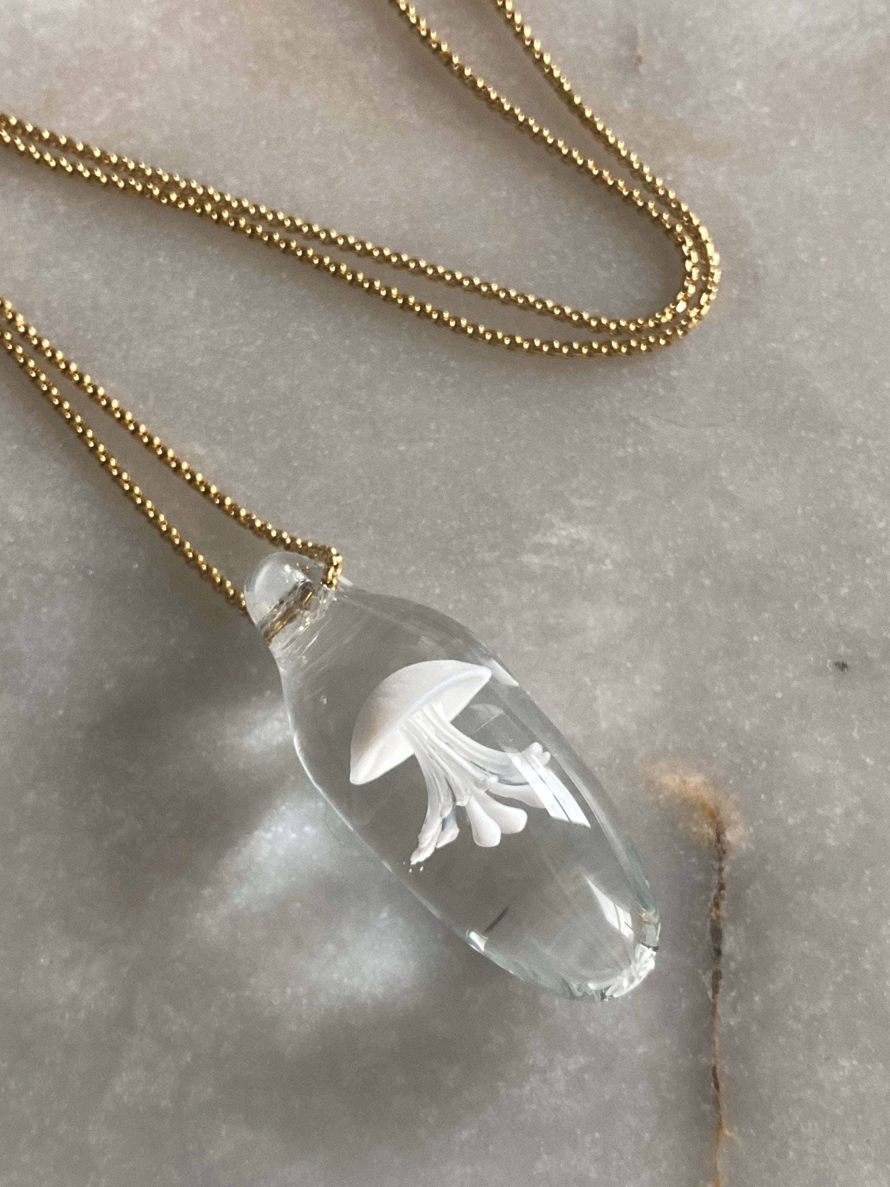 Clear White Jellyfish Pendant Necklace