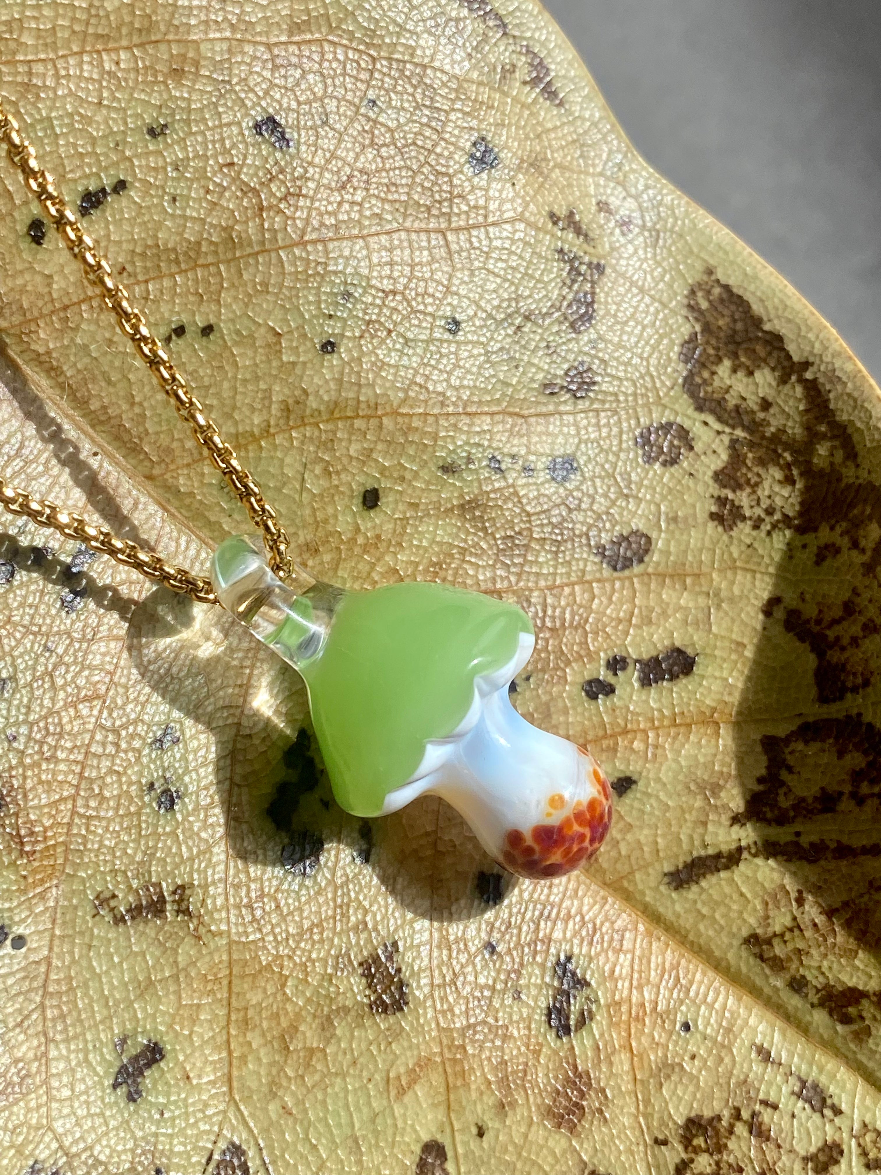 Green Mushroom Pendant Necklace