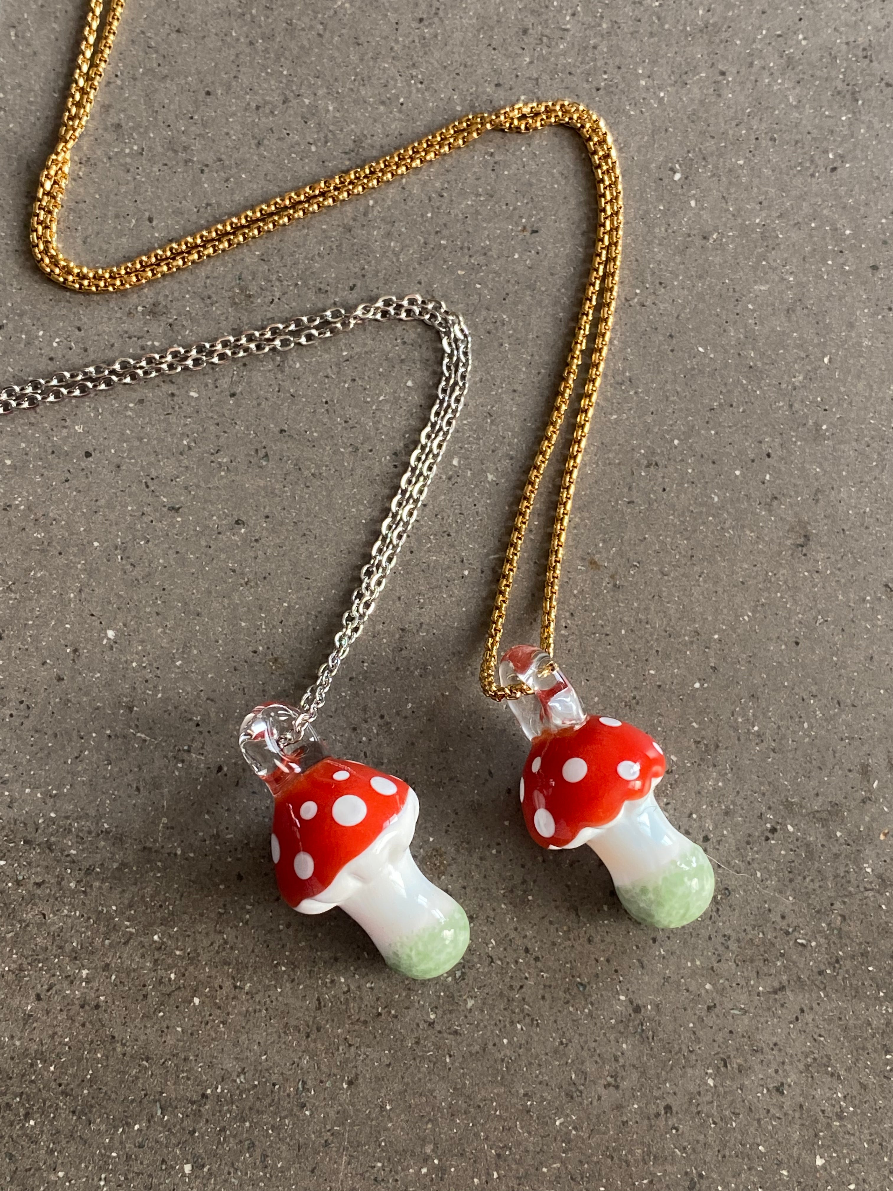 Amanita Mushroom Glass Pendant