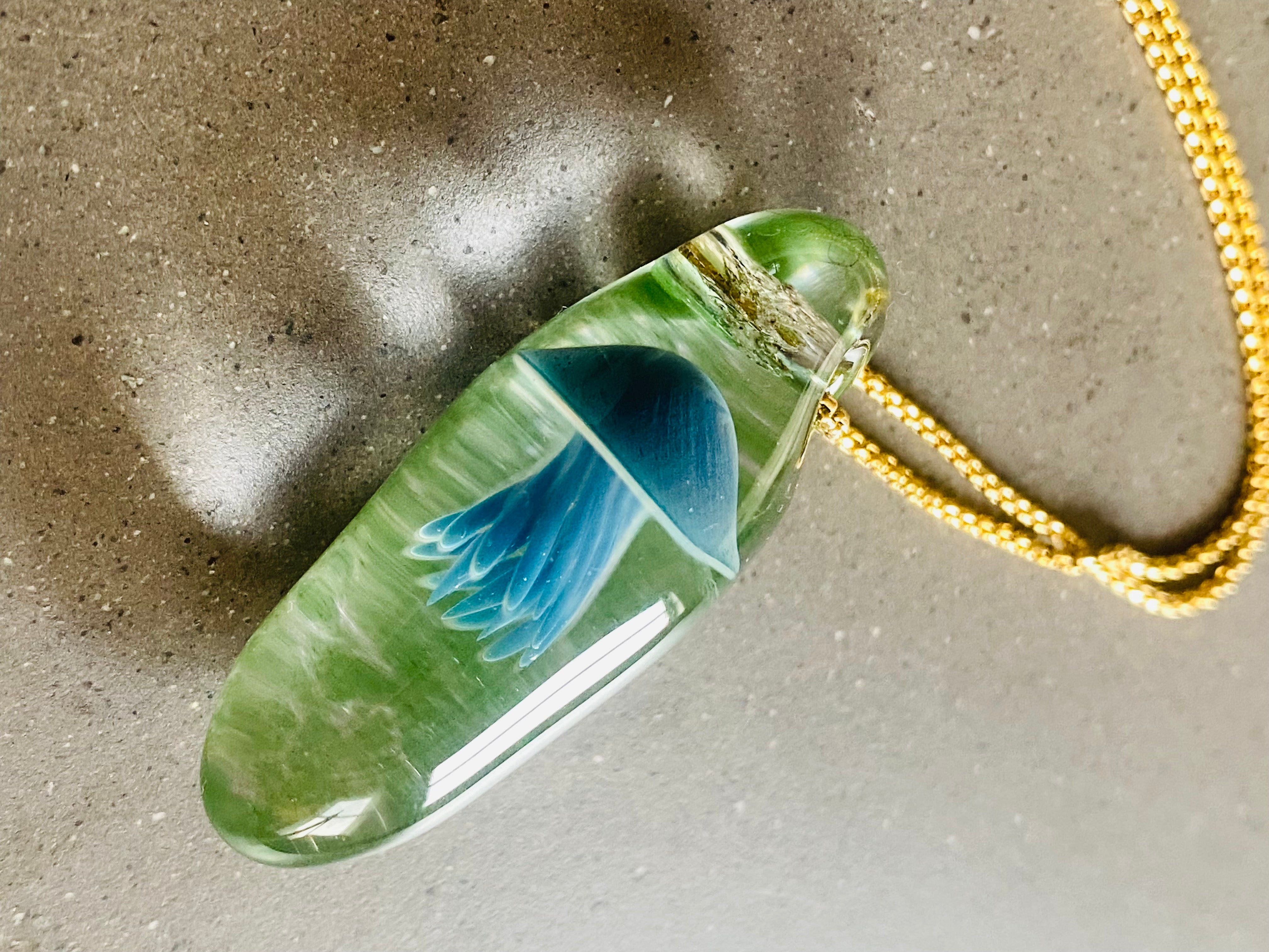 Green and Blue Jellyfish Pendant Necklace