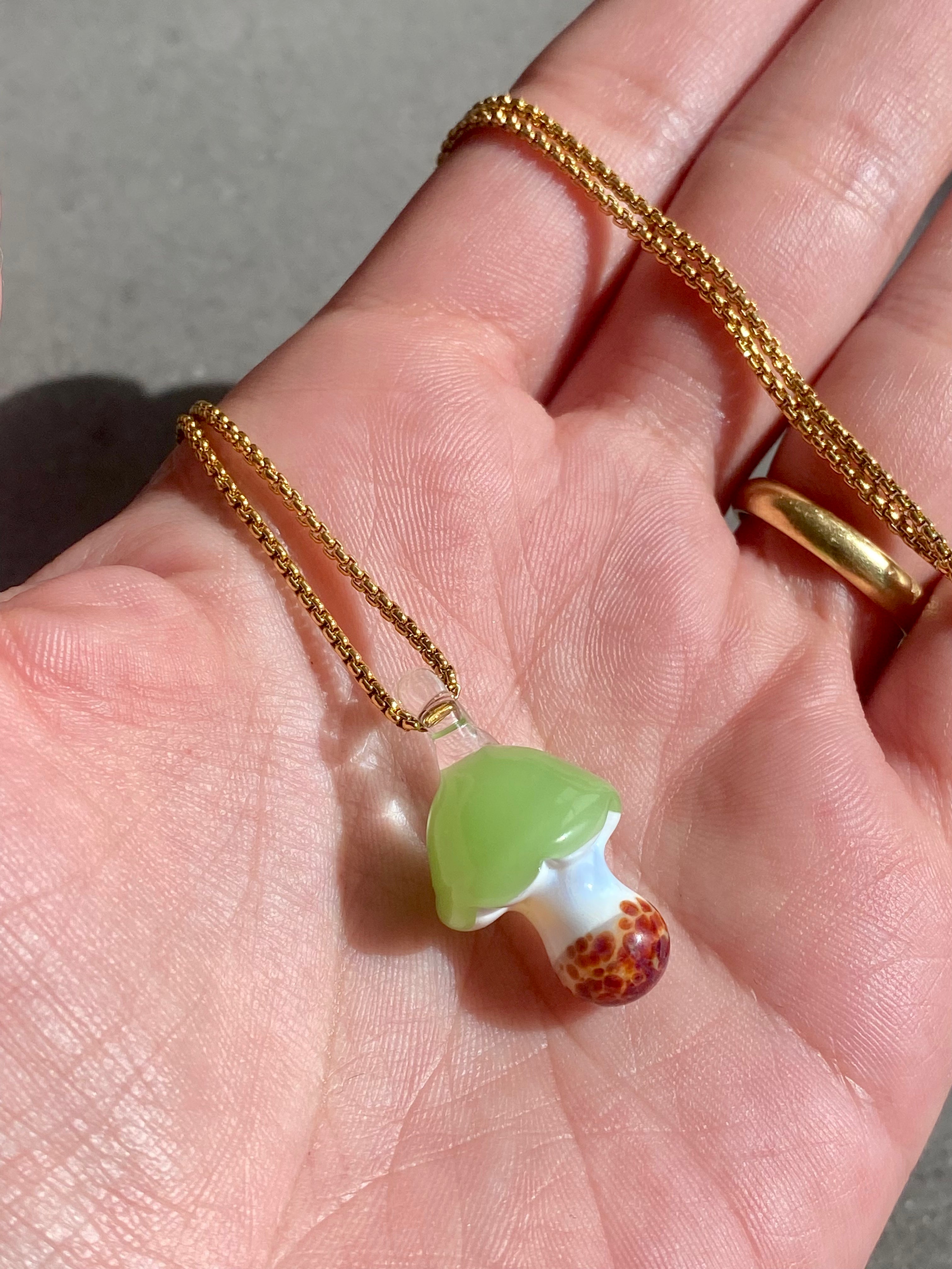 Green Mushroom Pendant Necklace