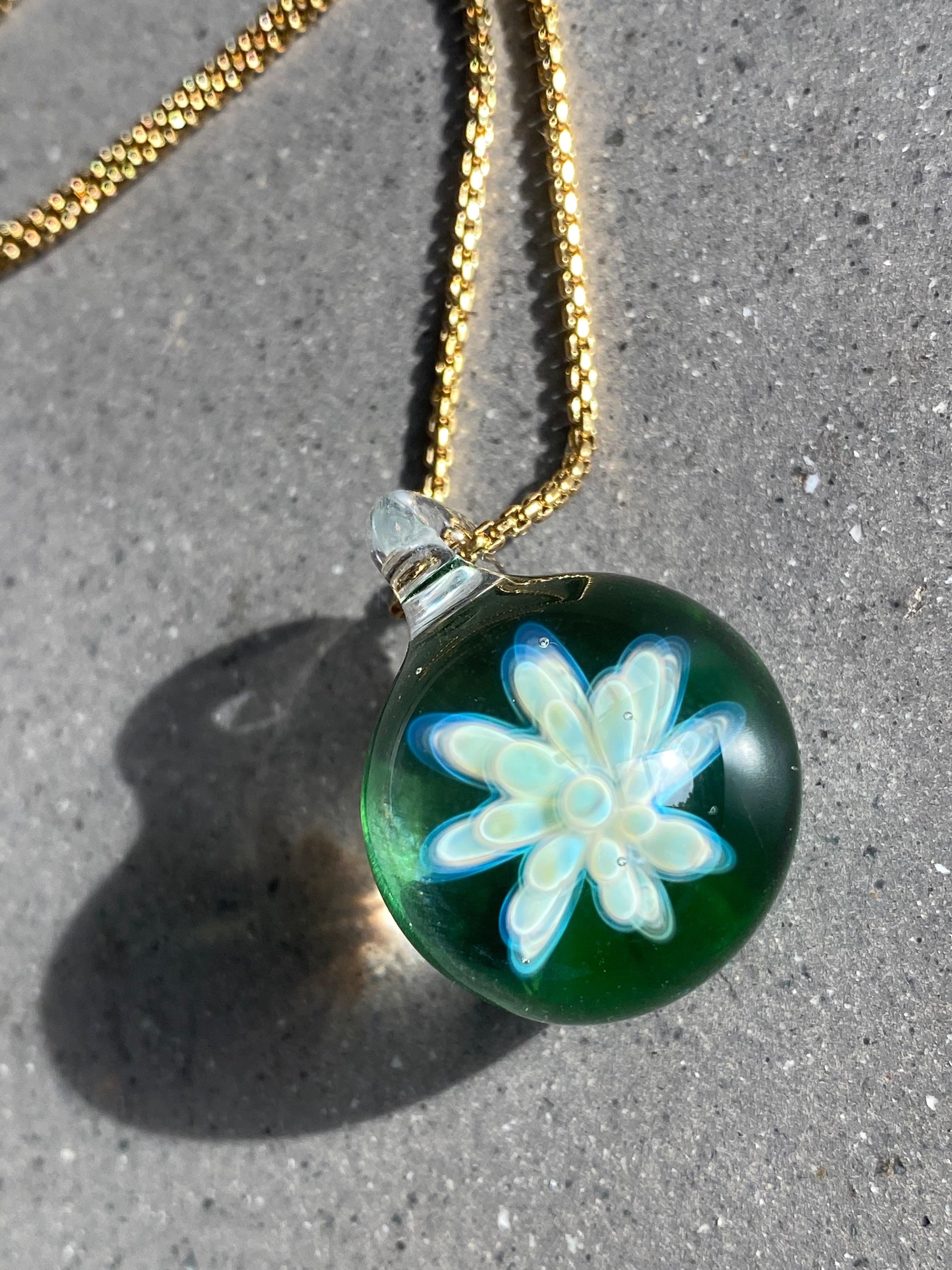 Green Flower Implosion Pendant Necklace