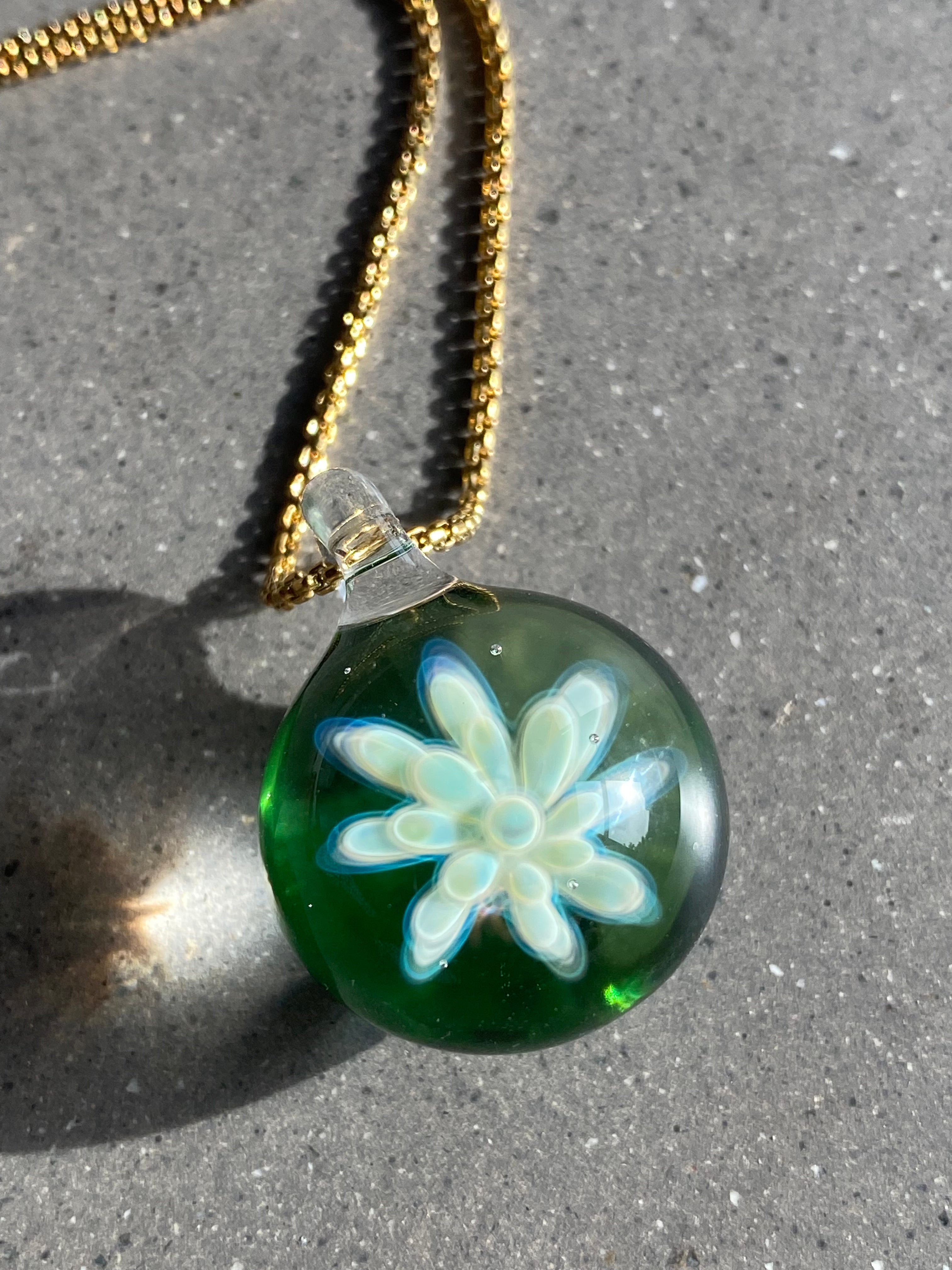 Green Flower Implosion Pendant Necklace
