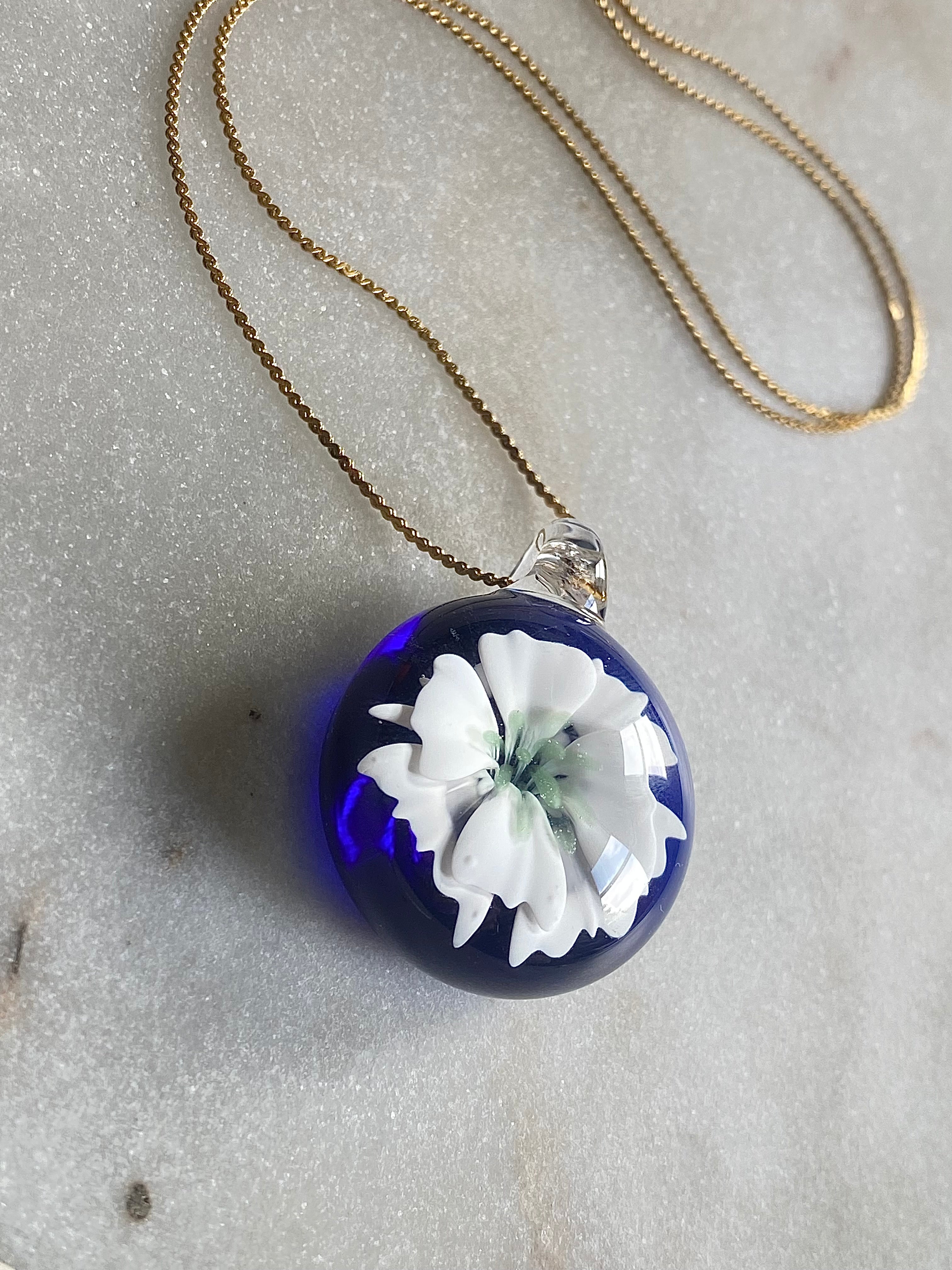White, Green and Blue Flower Implosion Pendant