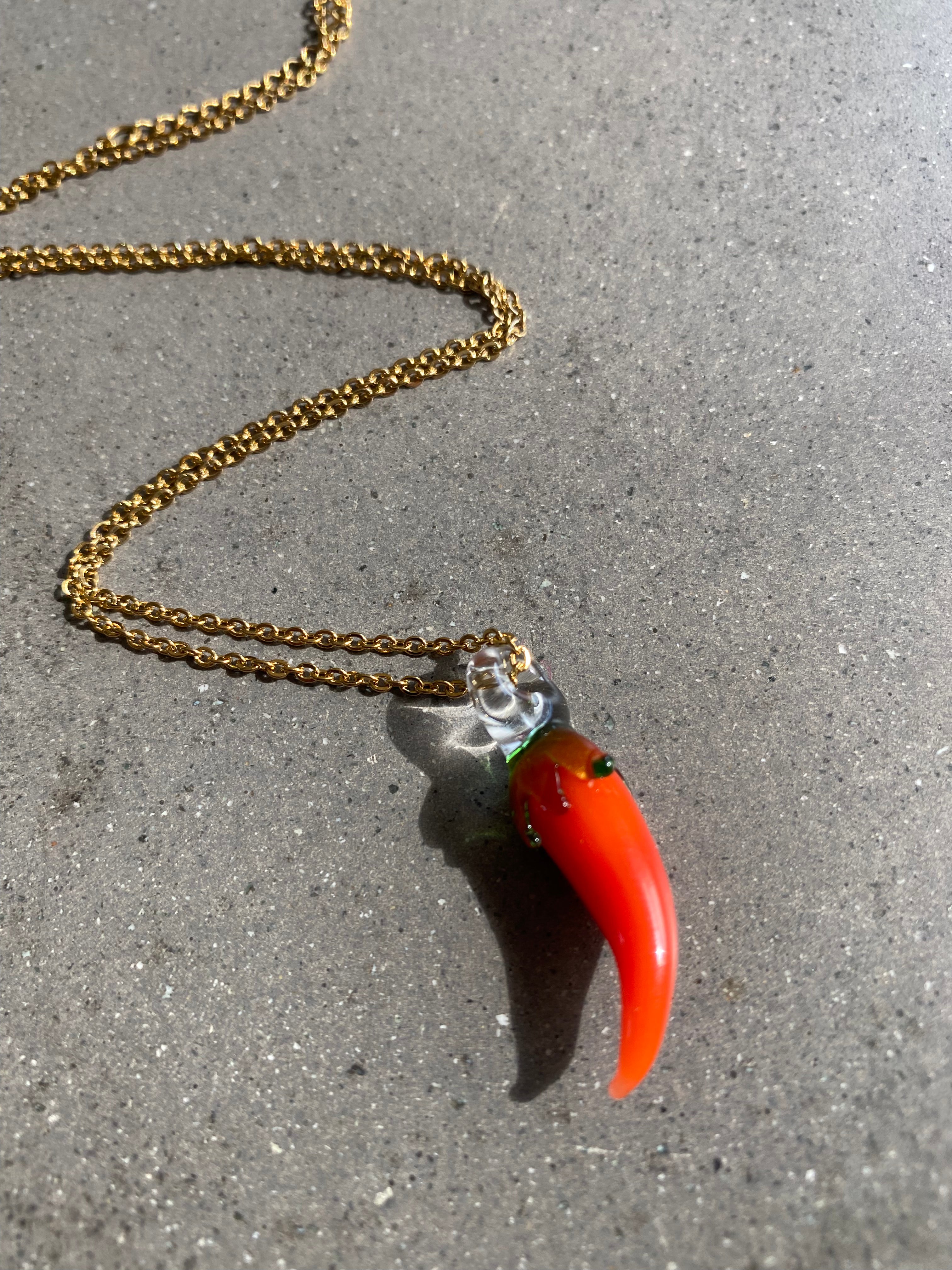 Red Hot Chilli Pepper Miniature Glass Charm Necklace