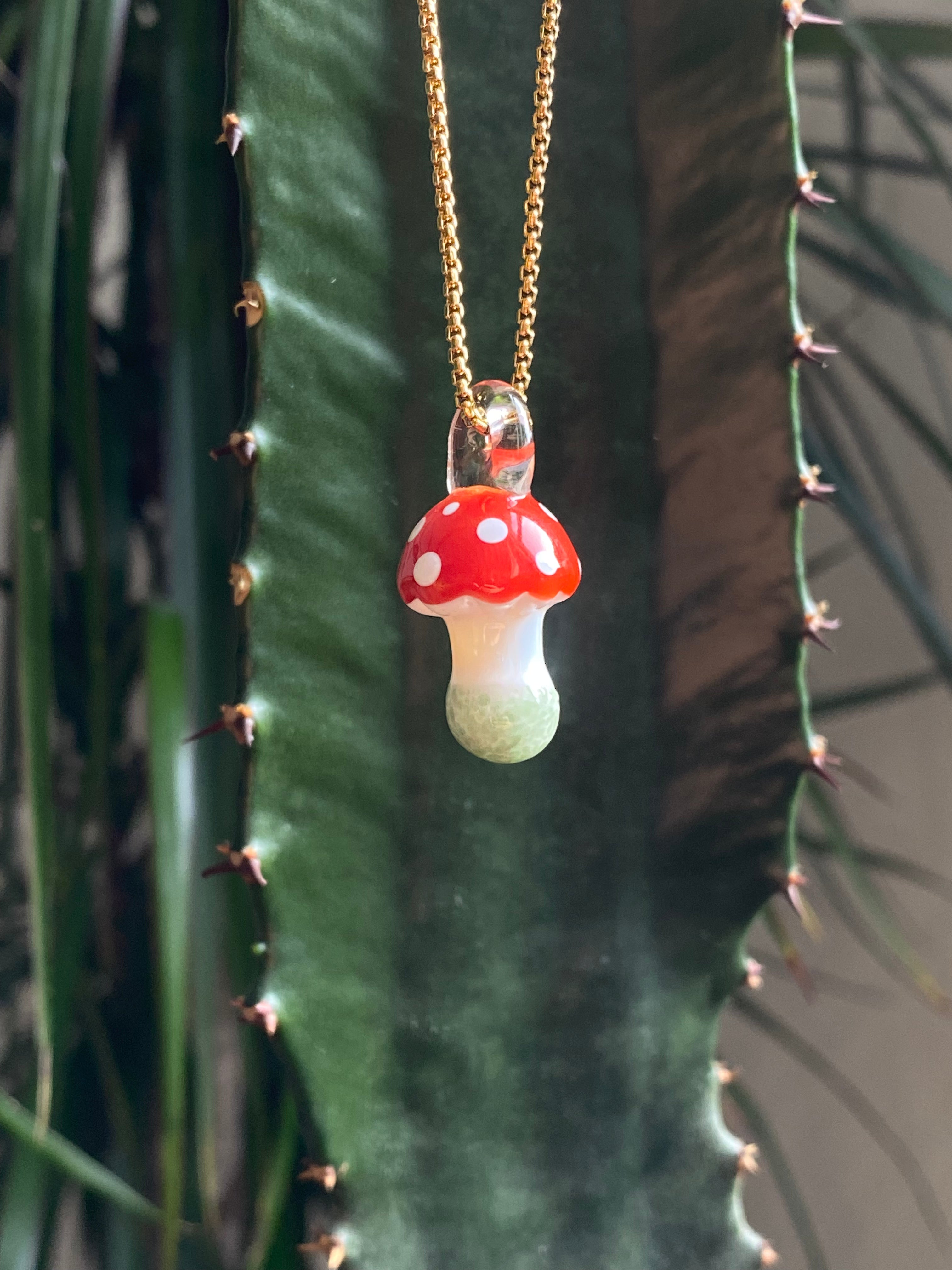Amanita Glass Mushroom Pendant Necklace