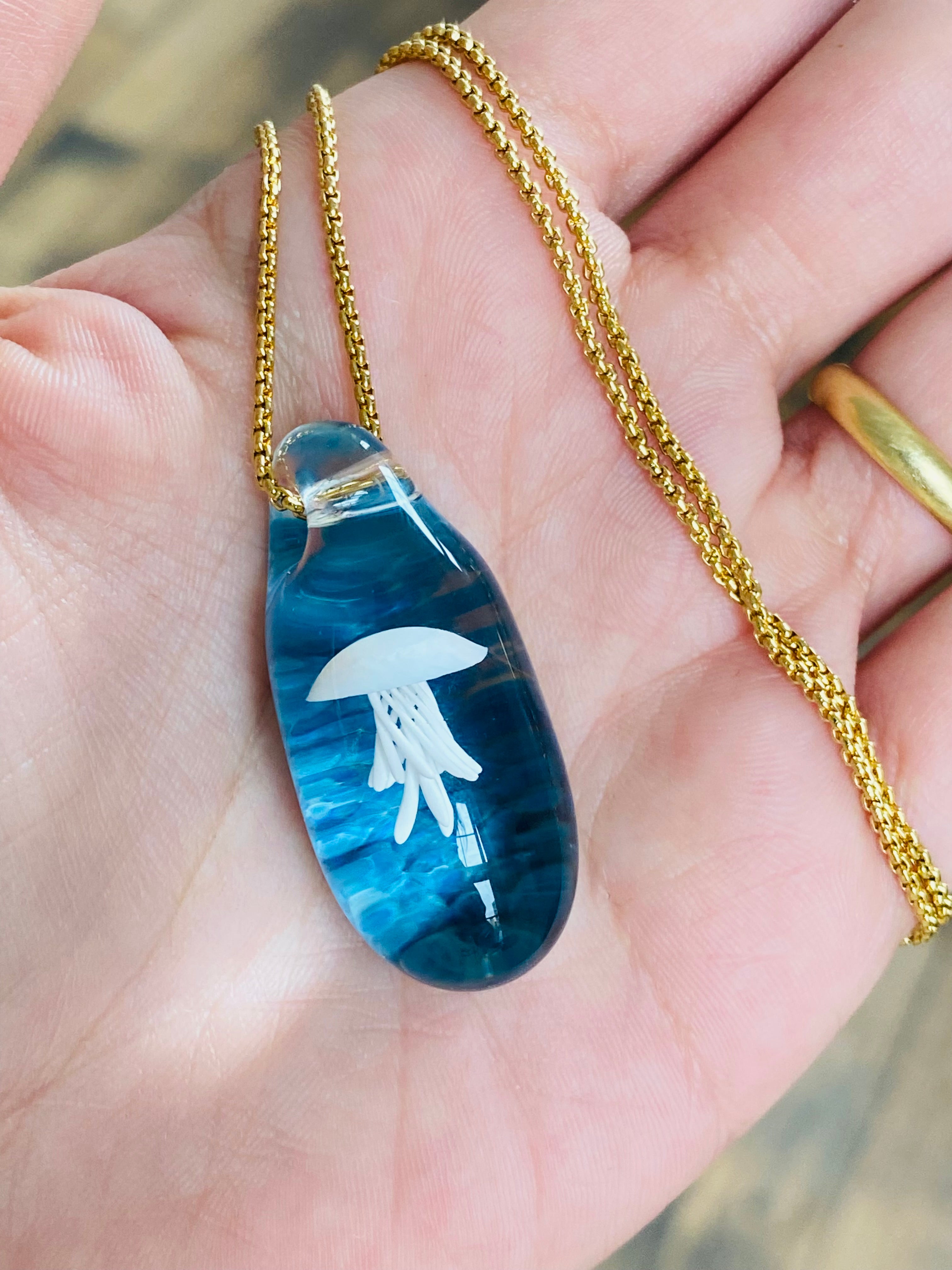 White and Blue Jellyfish Pendant