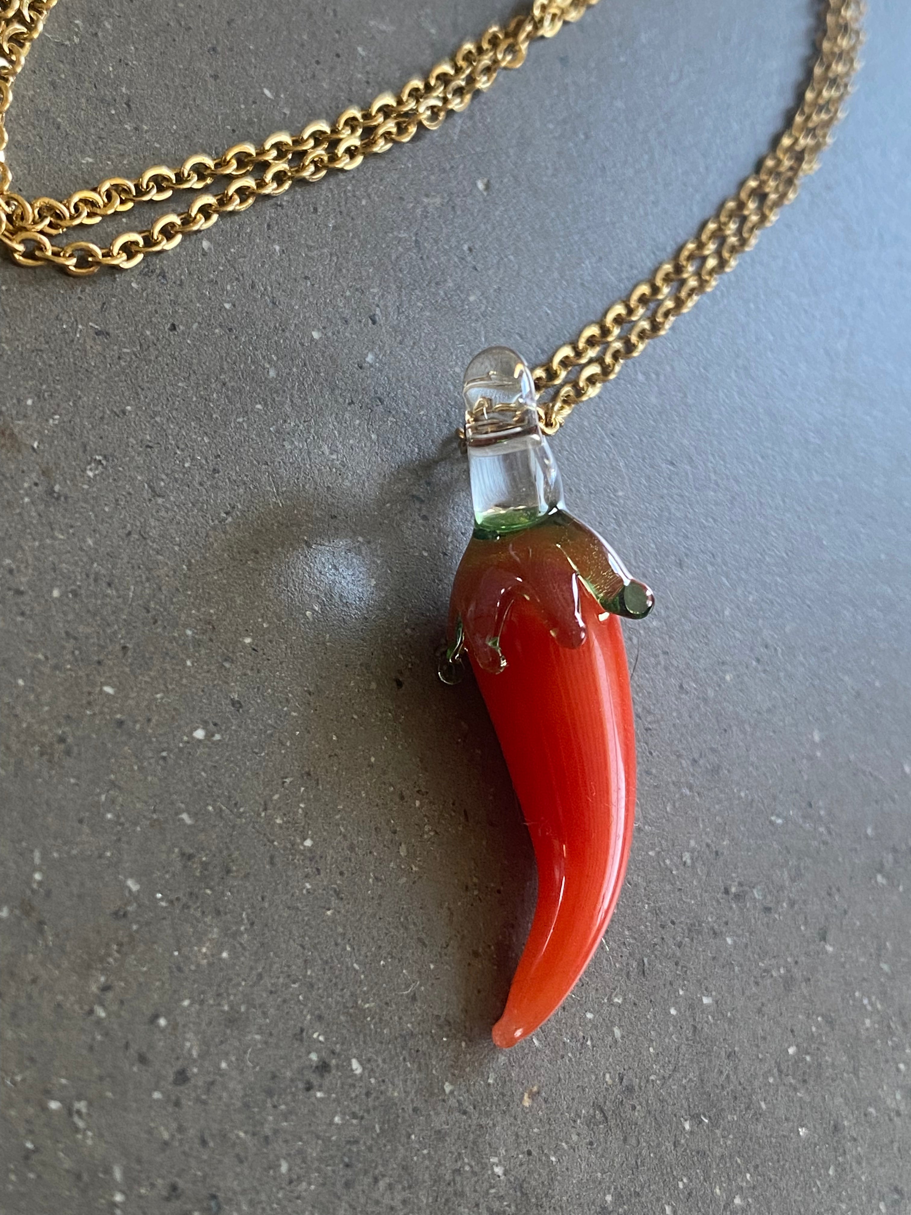 Red Hot Chilli Pepper Miniature Glass Charm Necklace
