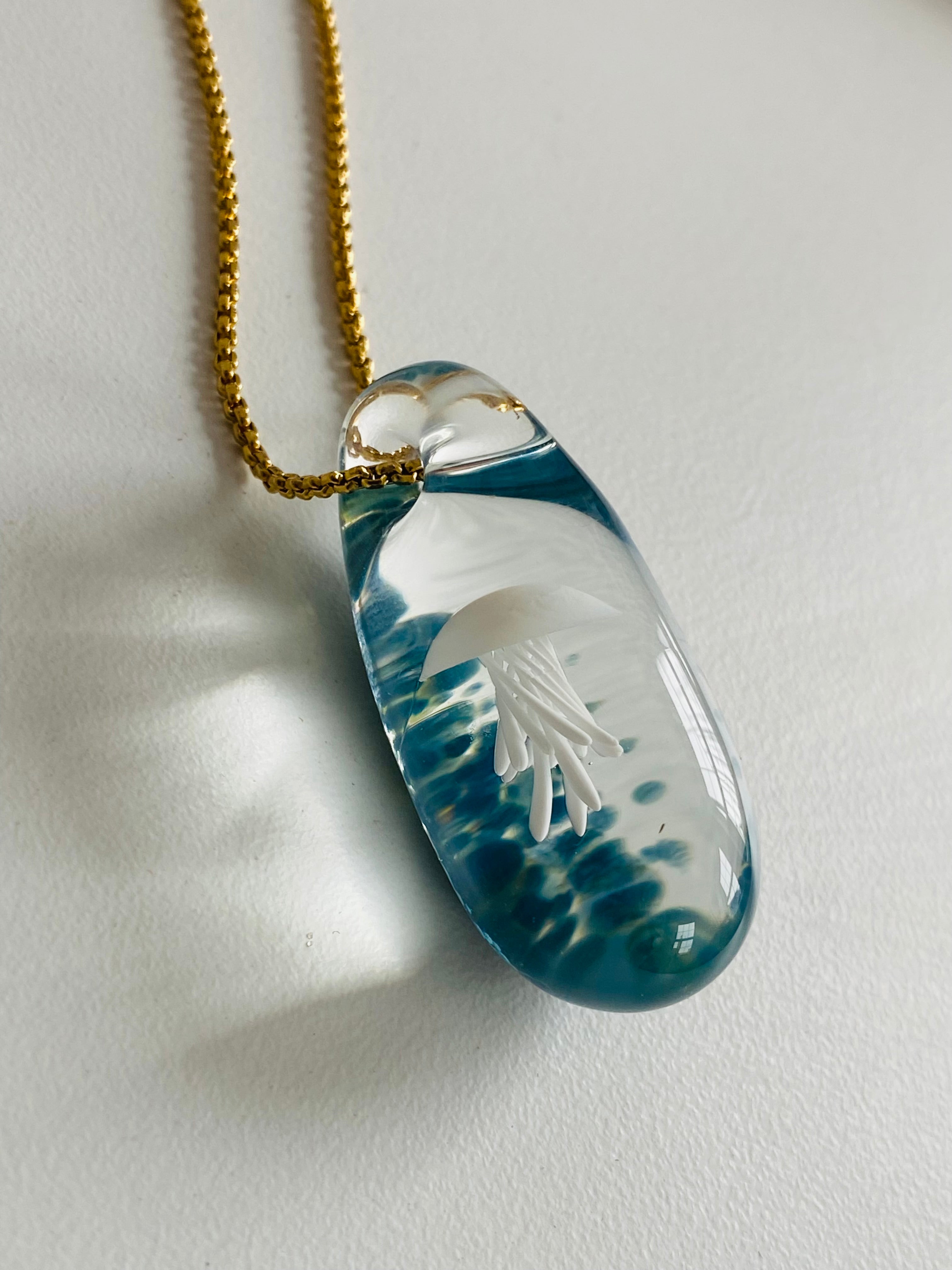 White and Blue Jellyfish Pendant