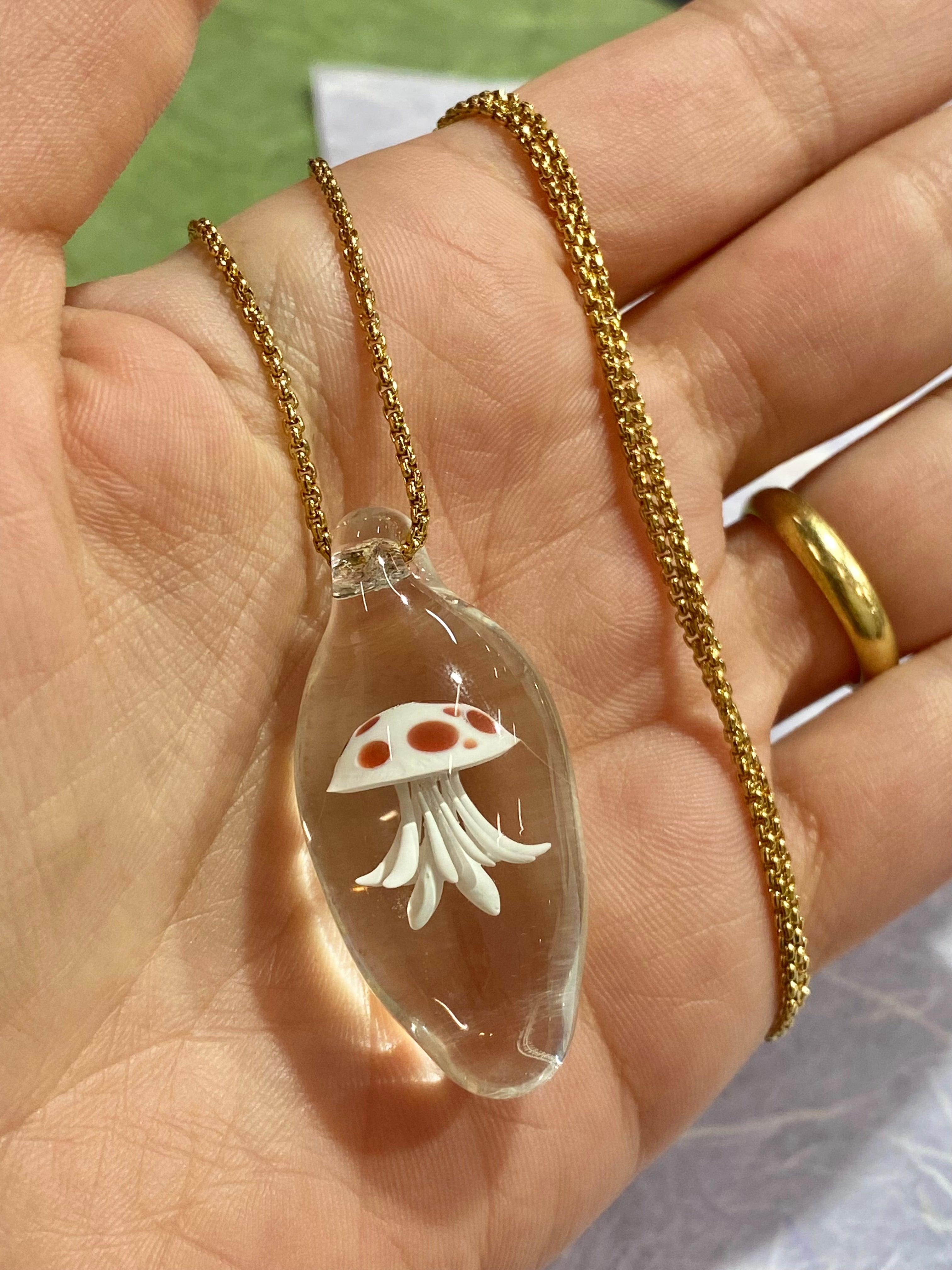 Red and White Jellyfish Pendant