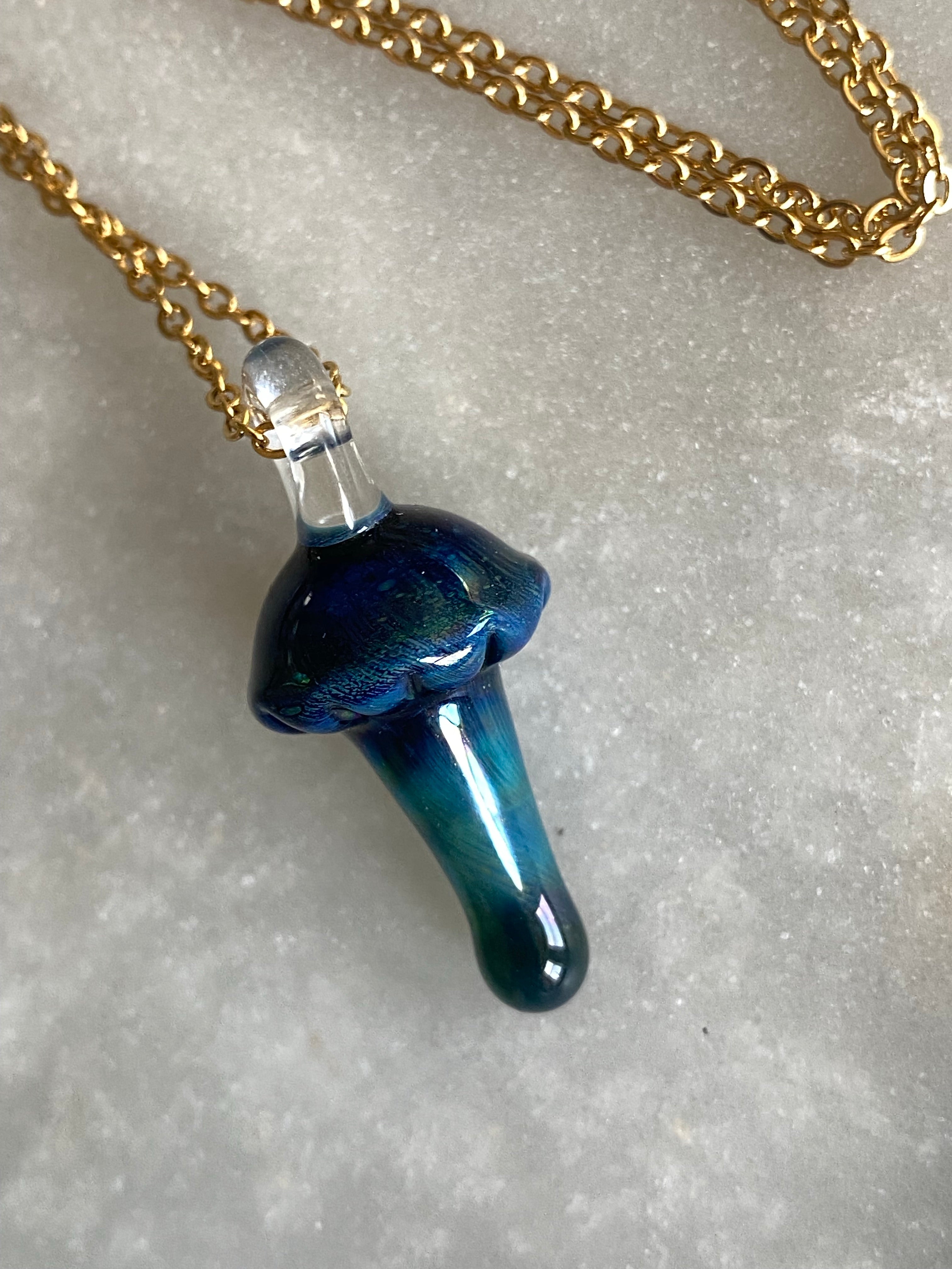 Blue and Dark Green Mushroom Glass Pendant