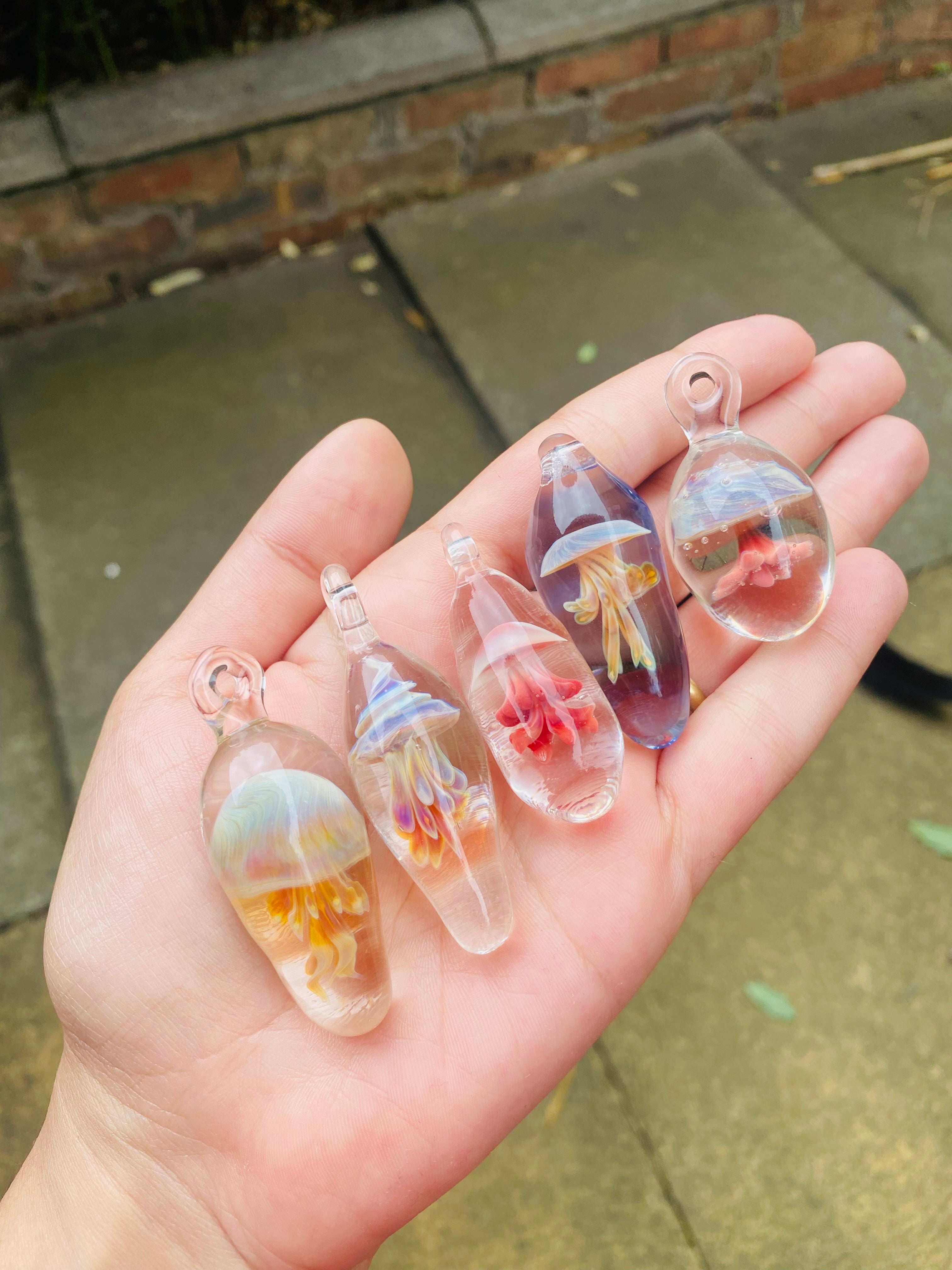 Red and Cream Jellyfish Pendant