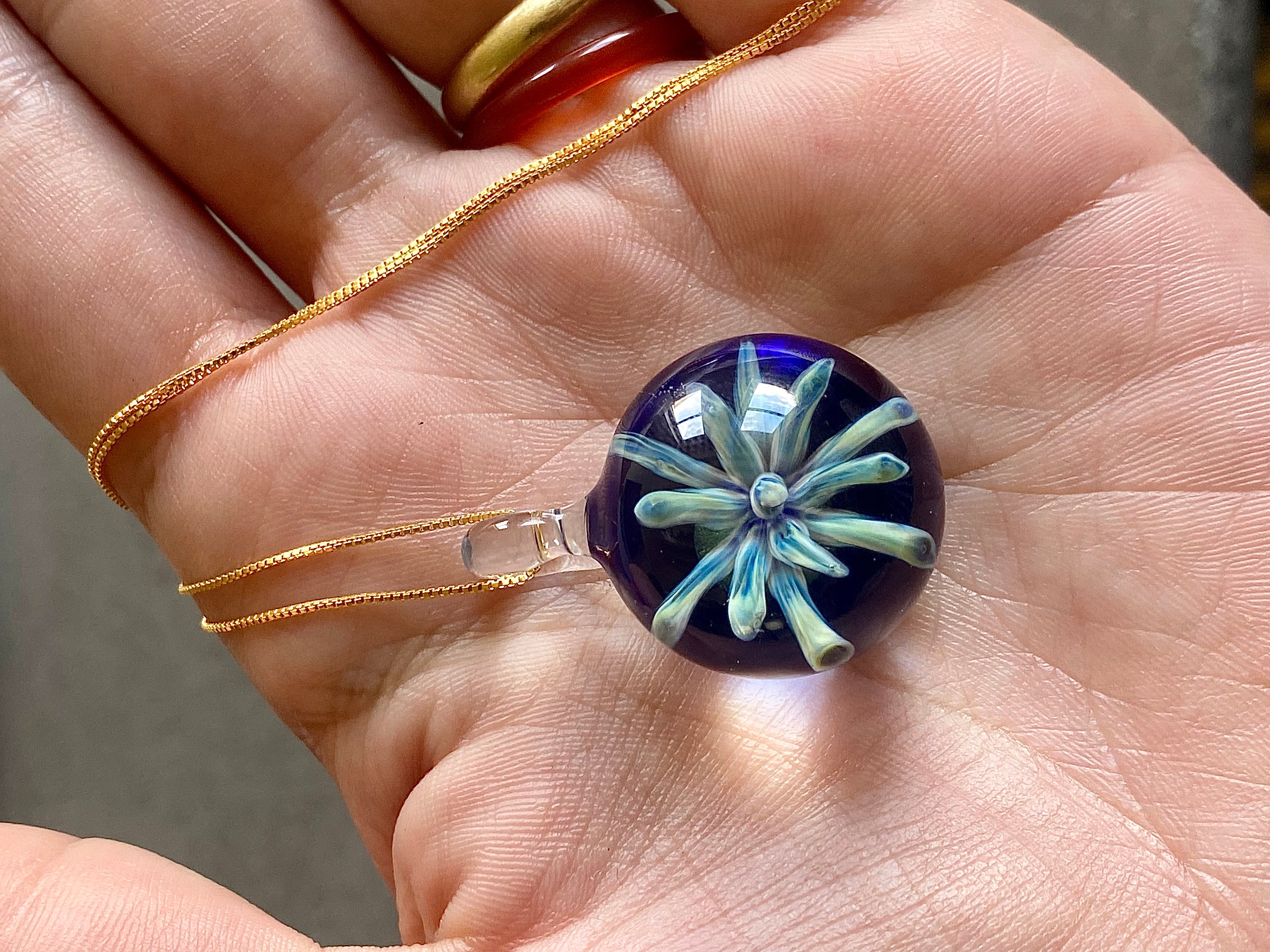 Green and Blue Flower Implosion Pendant