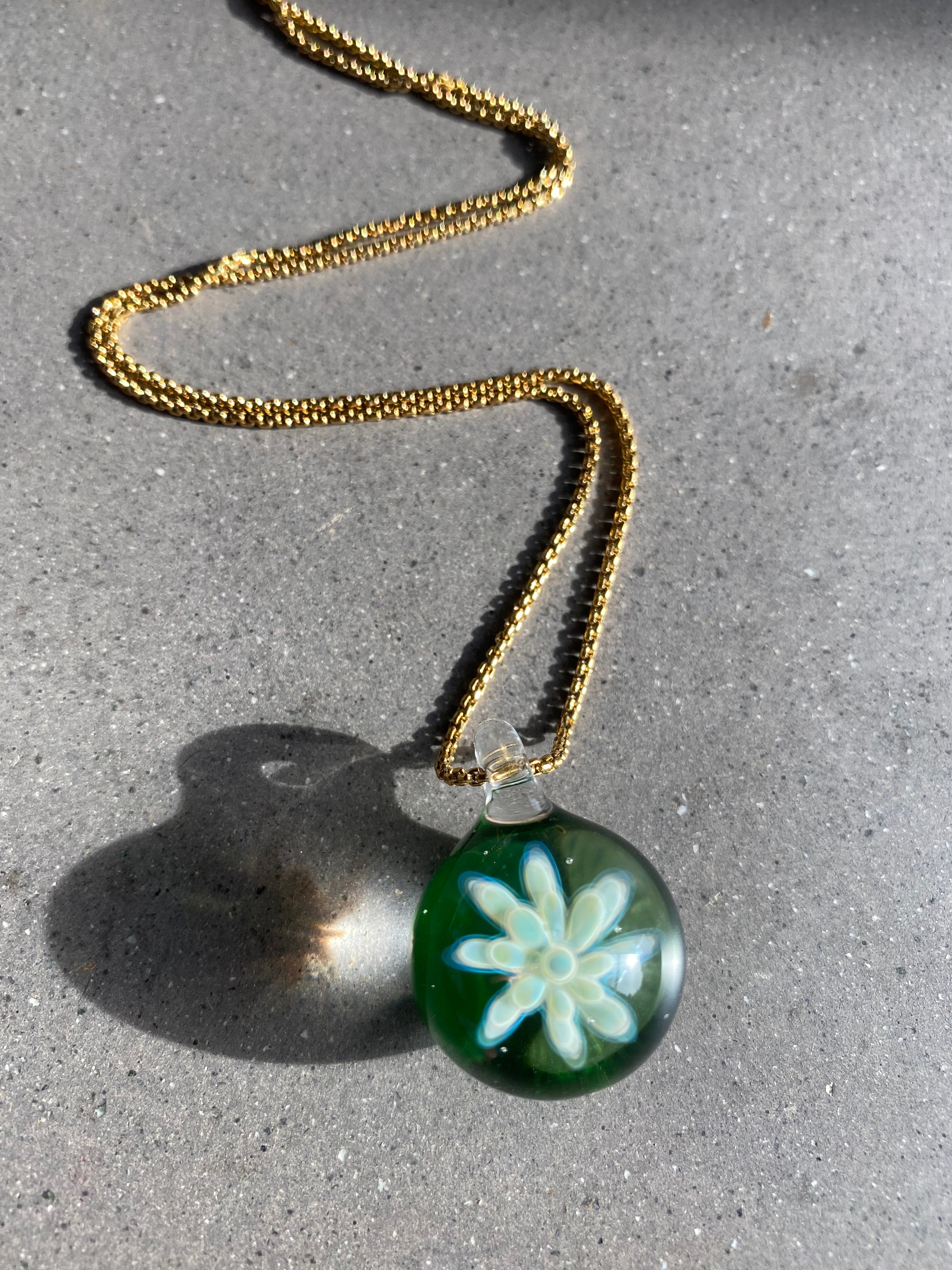 Green Flower Implosion Pendant Necklace